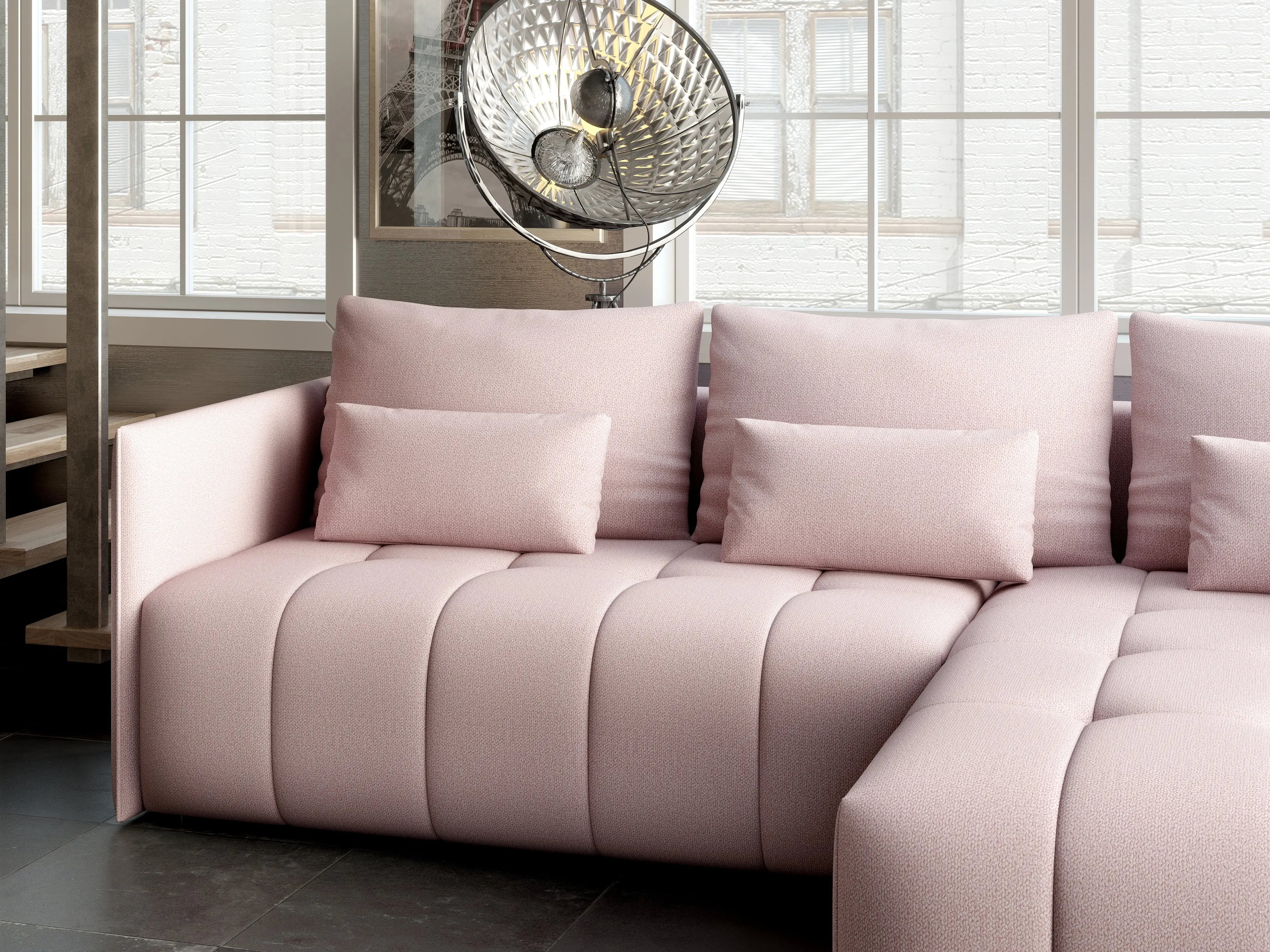 Colțar extensibil dumonde cu ladă de depozitare si sezut confortabil din spuma HR, Malta Rosa II 235x185 cm Fabrica