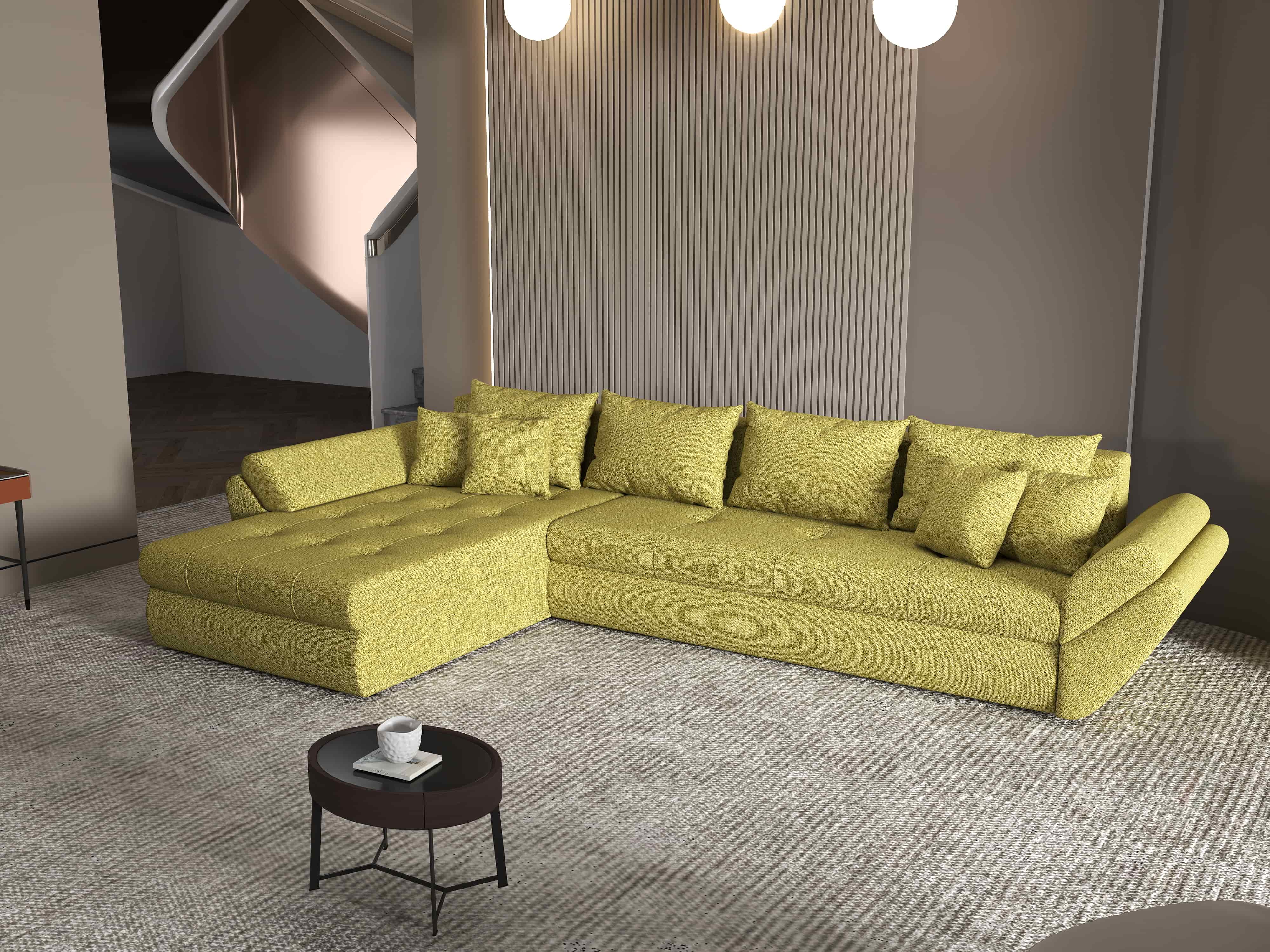 Colțar extensibil dumonde cu ladă de depozitare si sezut confortabil din spuma HR, Loana XL Enjoy Verde 335x185 cm Fabrica