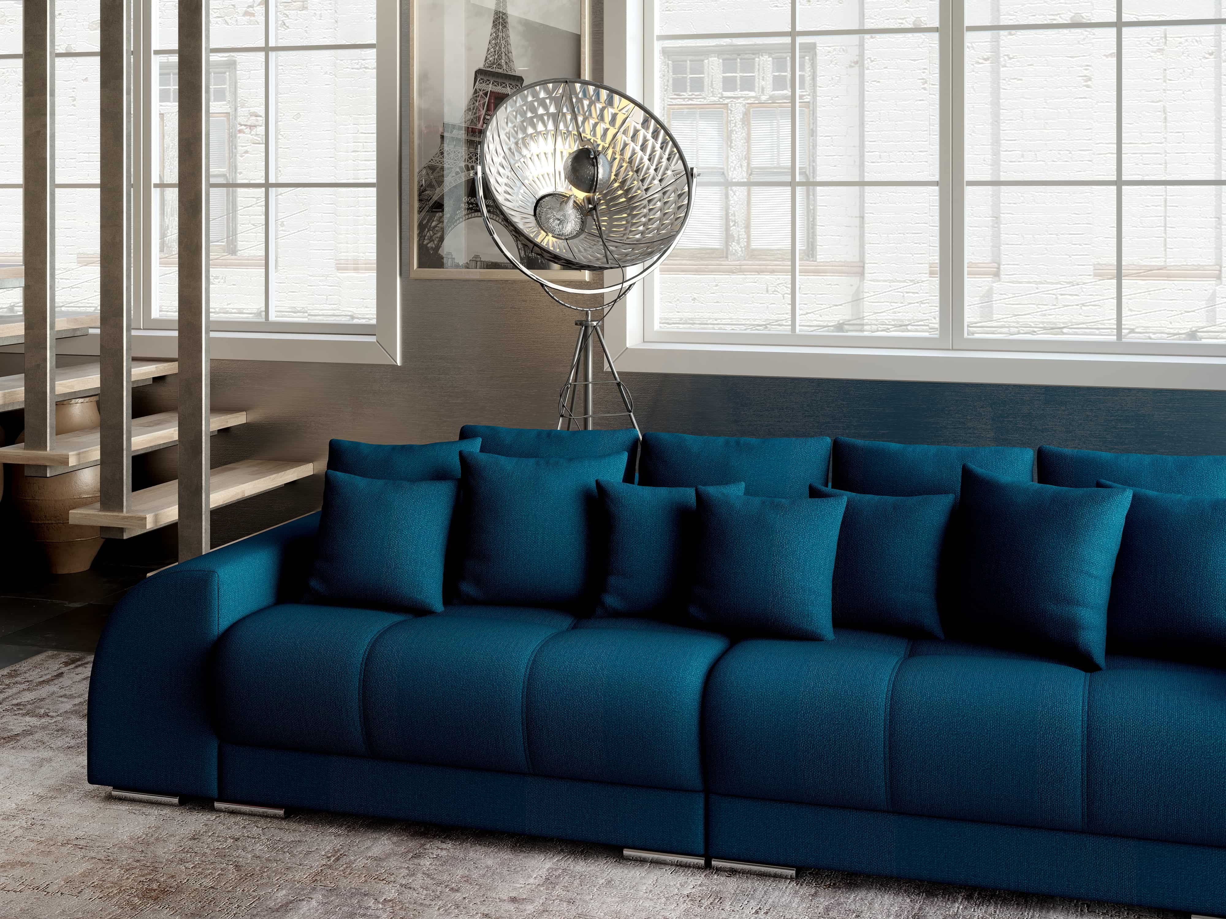 Canapea extensibilă dumonde cu 2 lăzi de depozitare si sezut confortabil din spuma HR, Big Sofa Verona Verde Petrol 310x100 cm Fabrica