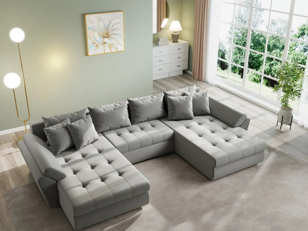 Colțar extensibil dumonde cu ladă de depozitare si sezut confortabil din spuma HR, Loana U Royal Grey 355x185 cm Fabrica