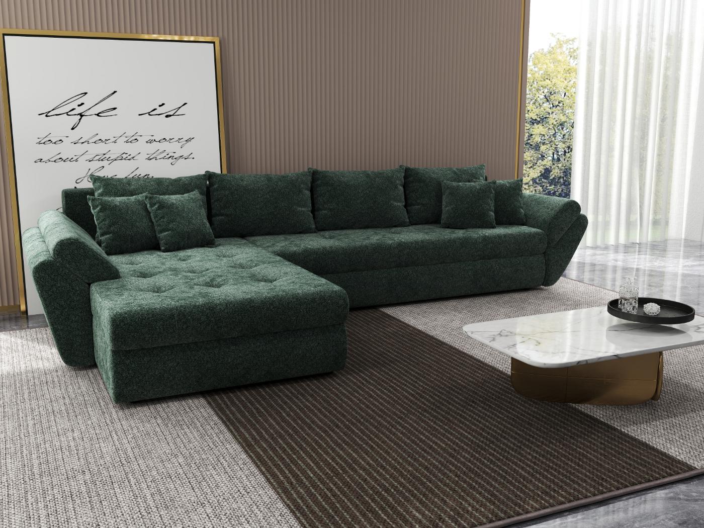 Colțar extensibil dumonde cu ladă de depozitare si sezut confortabil din spuma HR, Loana XL Euphoria Verde 335x185 cm Fabrica