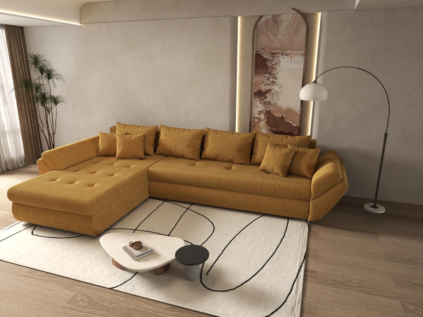 Colțar extensibil dumonde cu ladă de depozitare si sezut confortabil din spuma HR, Loana XL Zoom Mustar 335x185 cm Fabrica