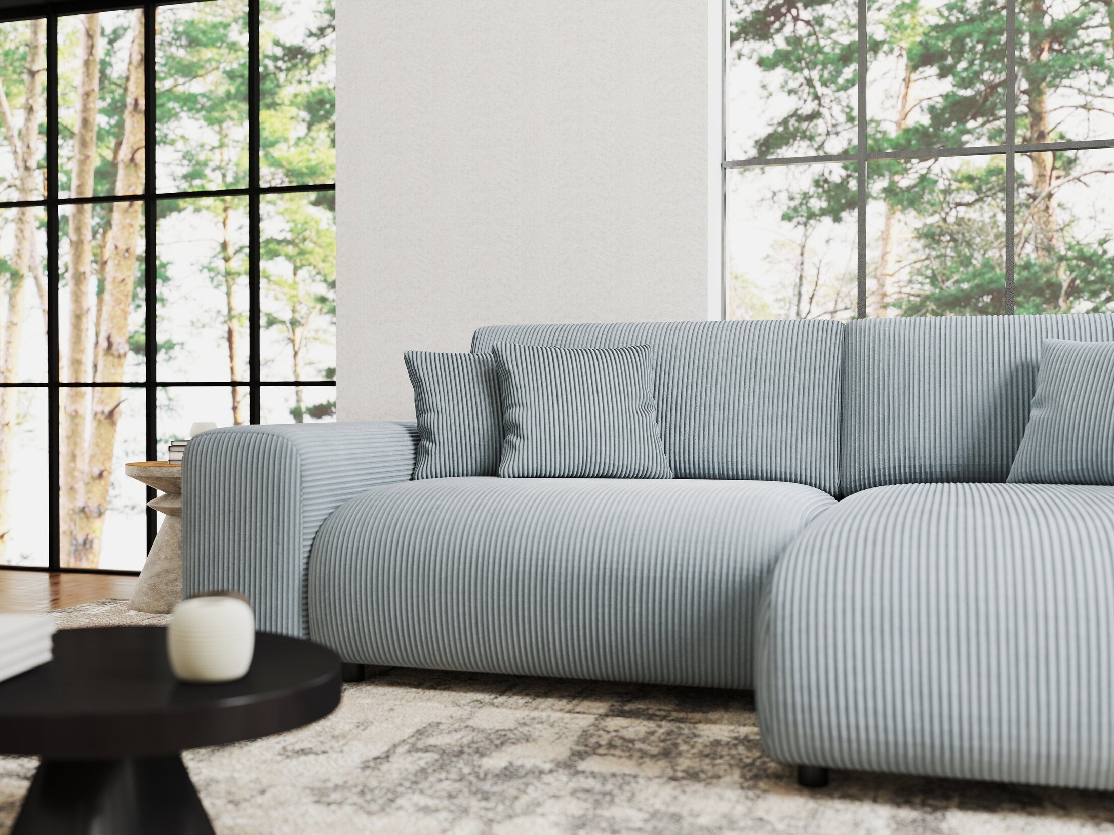 Colțar extensibil dumonde cu ladă de depozitare si sezut confortabil din spuma HR, Sarina Zoom Gri Mint 255x168 cm II