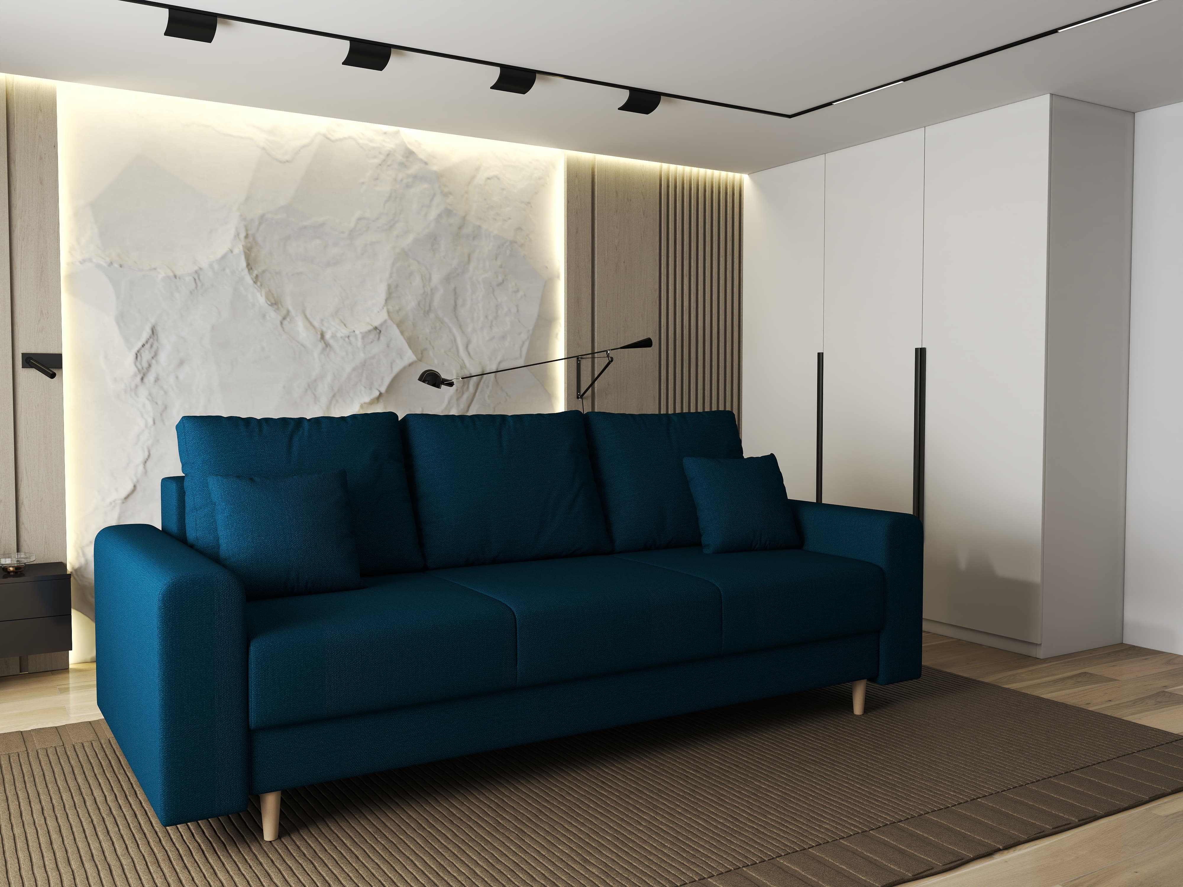 Canapea extensibilă dumonde cu ladă de depozitare si sezut confortabil din spuma HR, Kronos Enjoy Petrol 210x100 cm fabrica