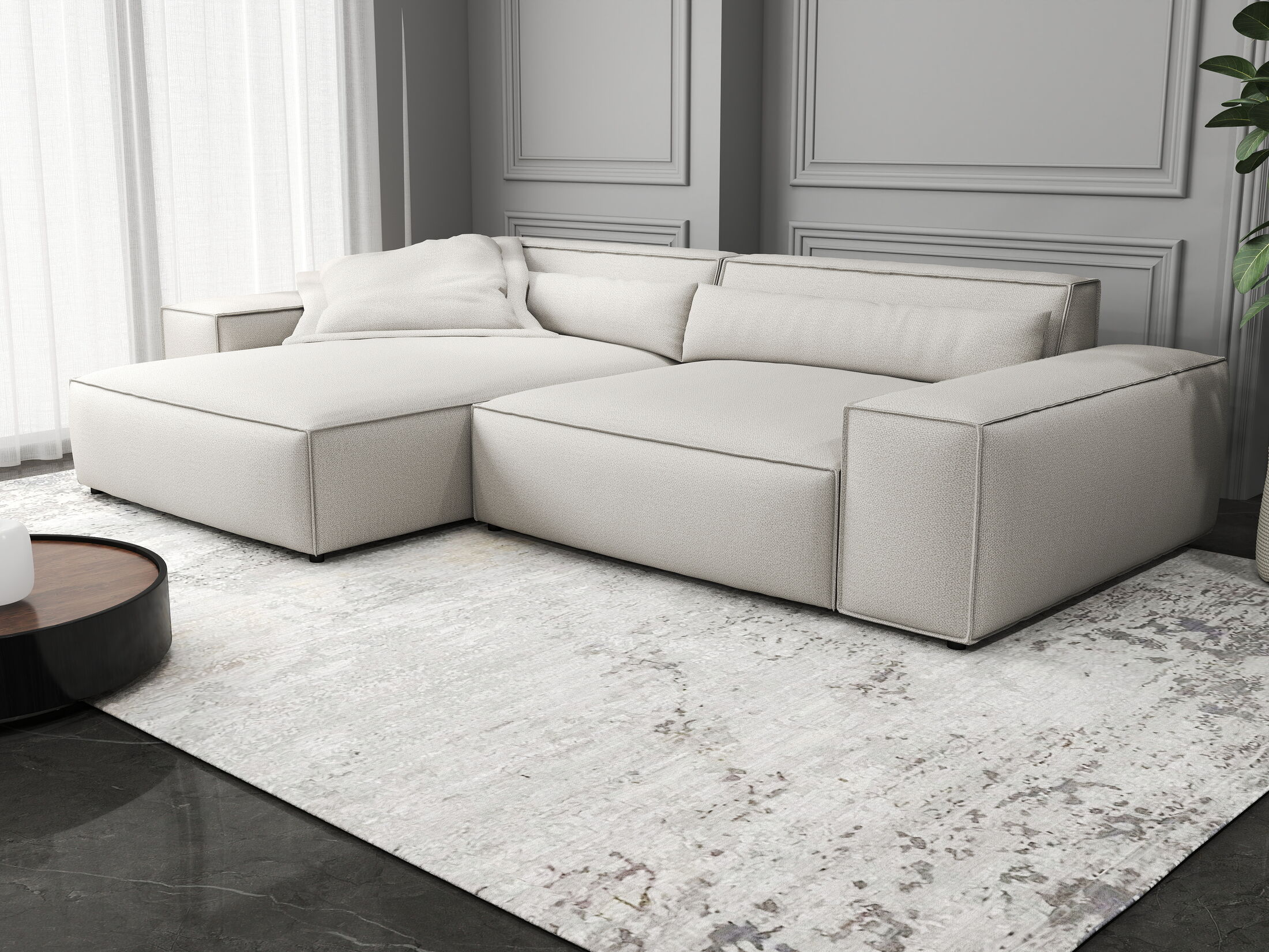 Colțar dumonde cu șezut confortabil din spumă HR, Marvelo Enjoy Bej 264x175 cm