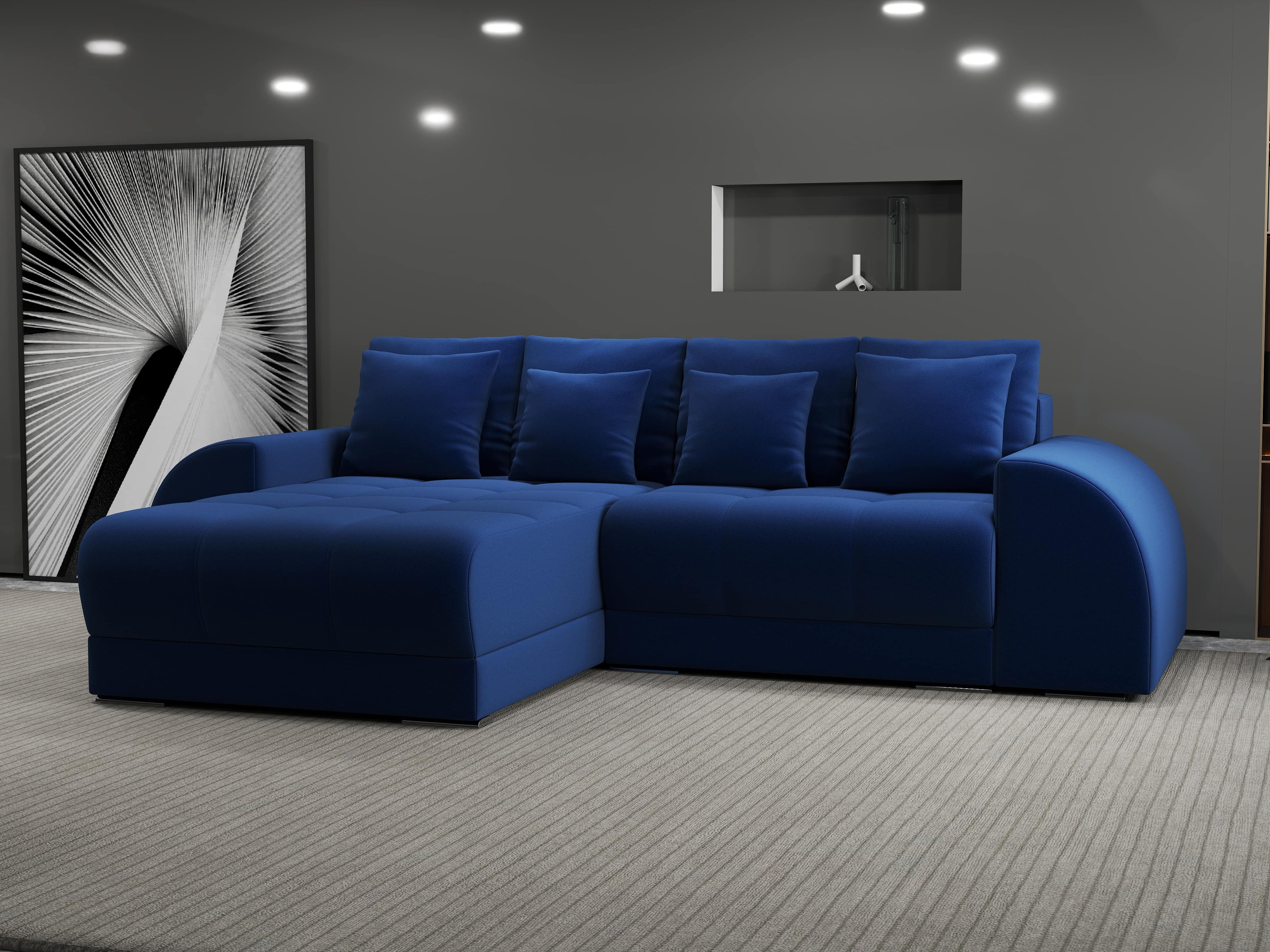 Colțar extensibil dumonde cu ladă de depozitare si sezut confortabil din spuma HR, Verona Royal Albastru 290x185 cm Fabrica