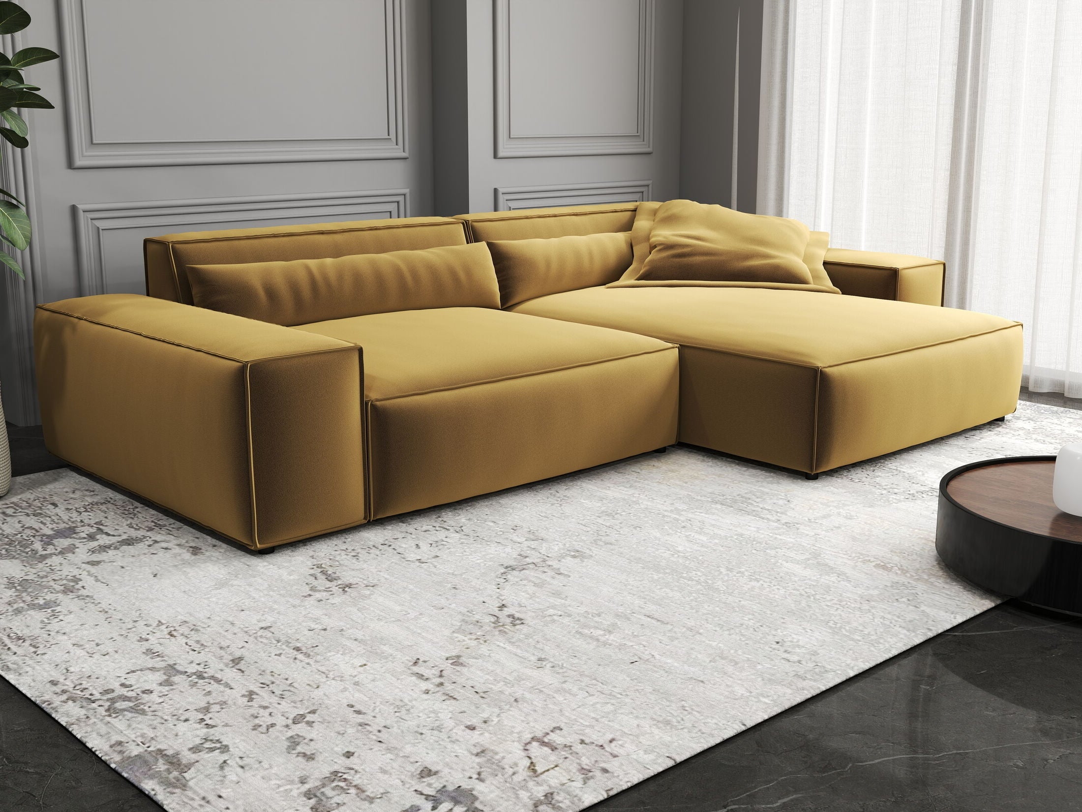 Colțar dumonde cu șezut confortabil din spumă HR, Marvelo Royal Mustar 264x175 cm II