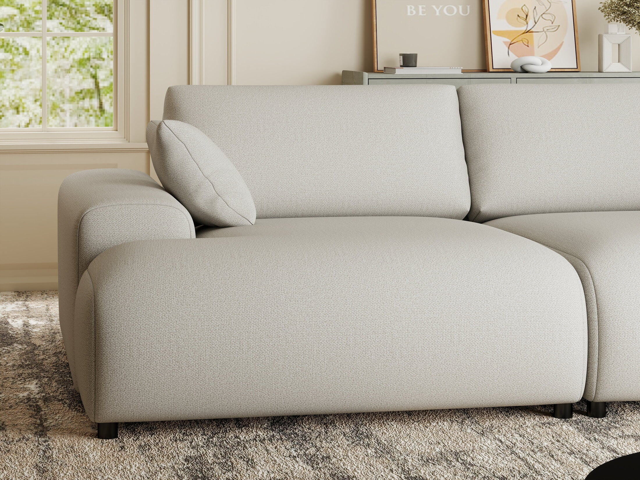 Canapea dumonde cu sezut confortabil din spuma HR, Hudson Enjoy Bej 237x144 cm