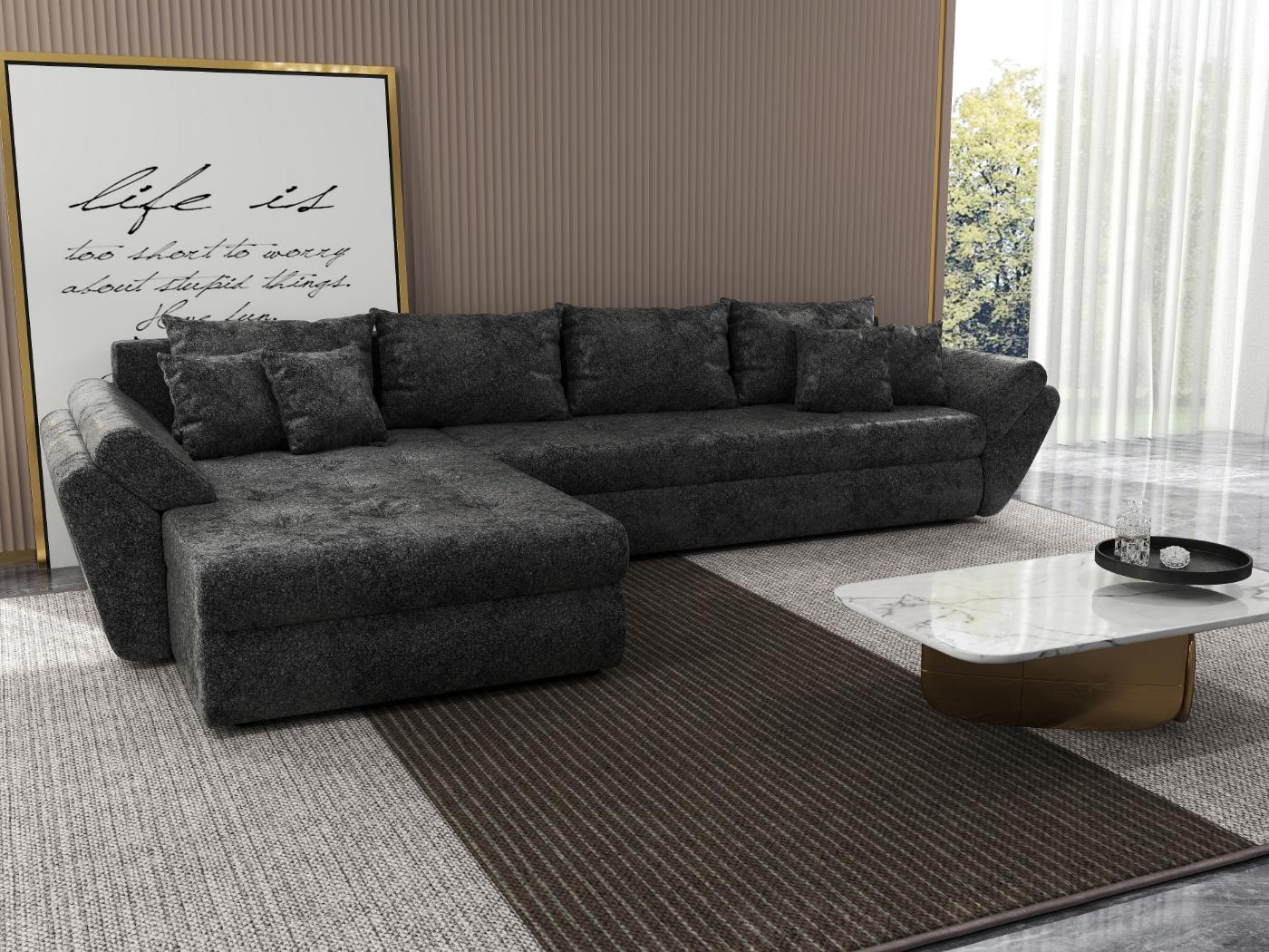 Colțar extensibil dumonde cu ladă de depozitare si sezut confortabil din spuma HR, Loana XL Euphoria Negru 335x185 cm Fabrica