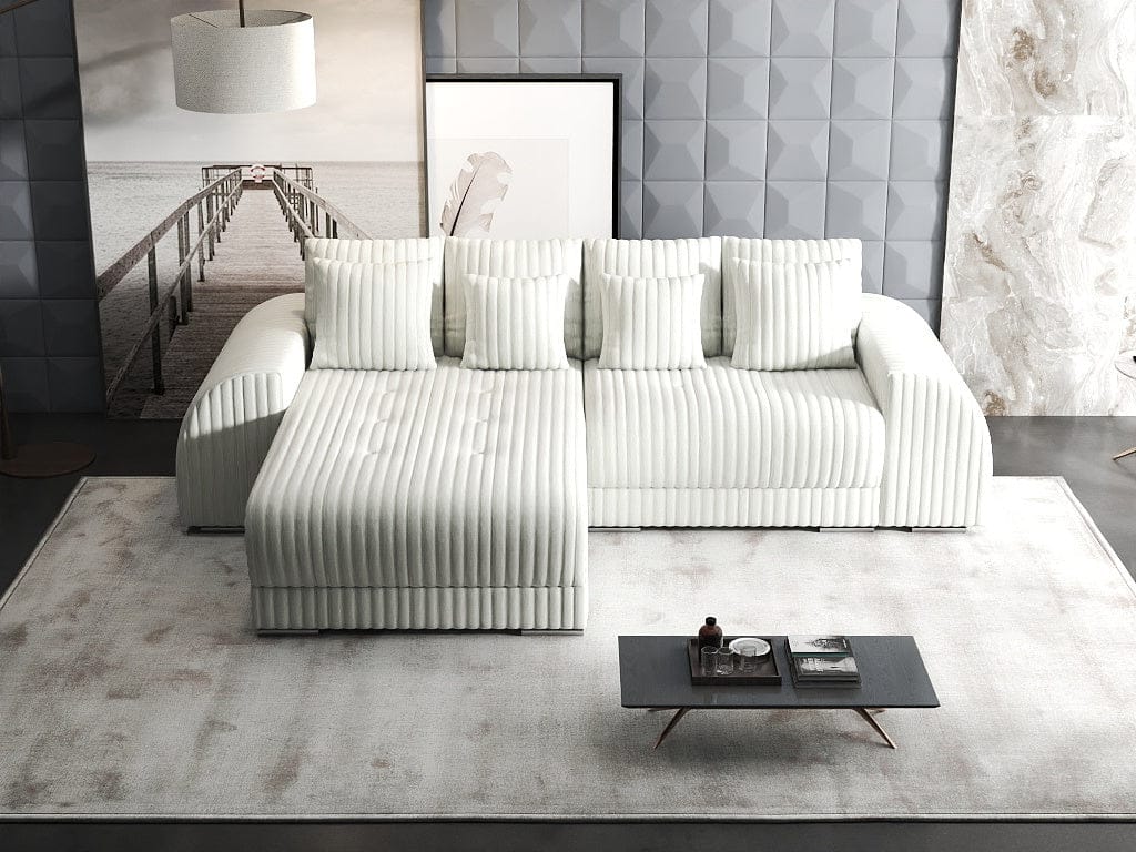 Colțar extensibil dumonde cu ladă de depozitare si sezut confortabil din spuma HR, Verona Ambience Ivory 290x185 cm Fabrica