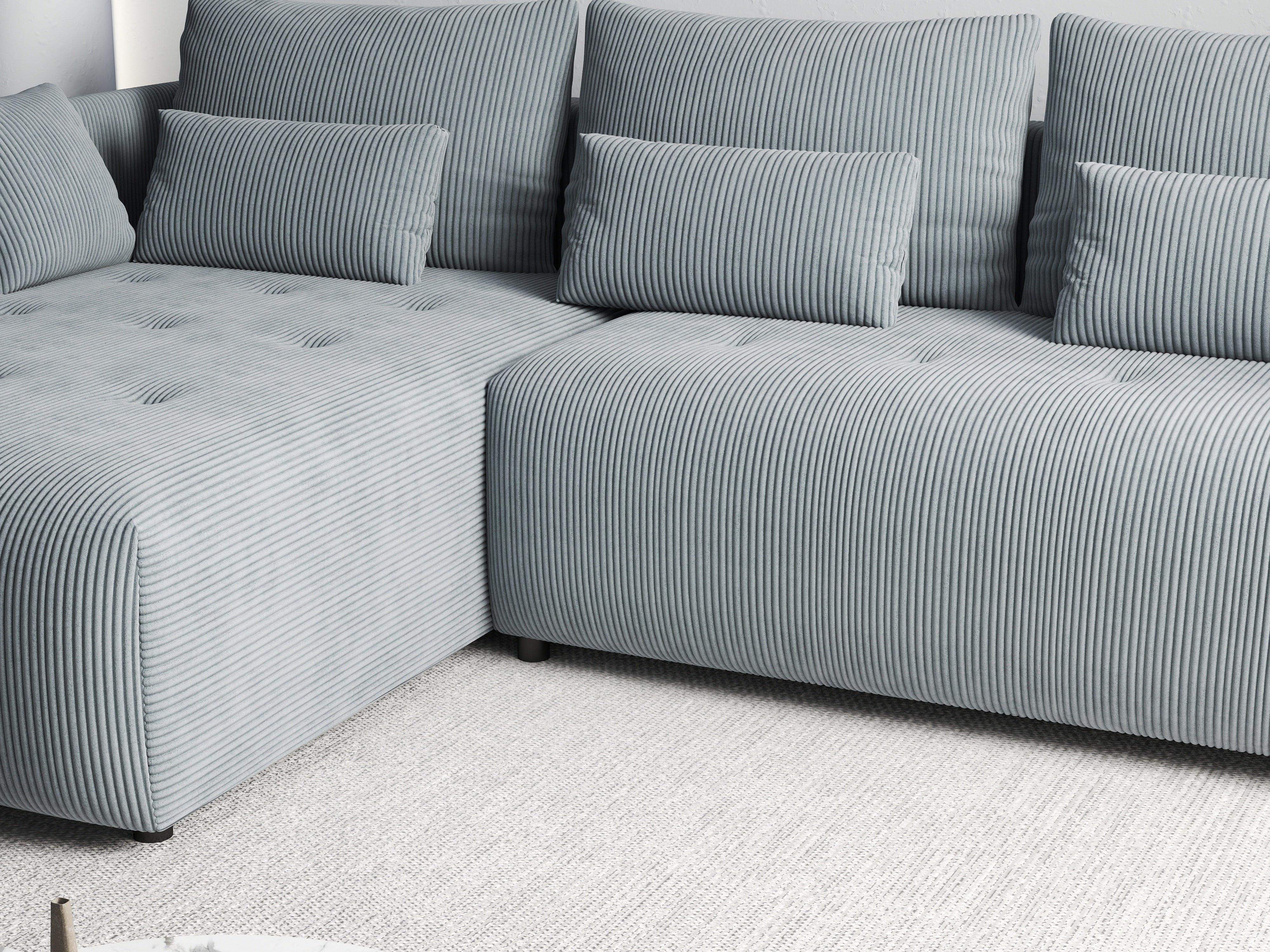 Colțar extensibil dumonde cu ladă de depozitare si sezut confortabil din spuma HR, Malta Zoom Grey 235x185 cm Fabrica