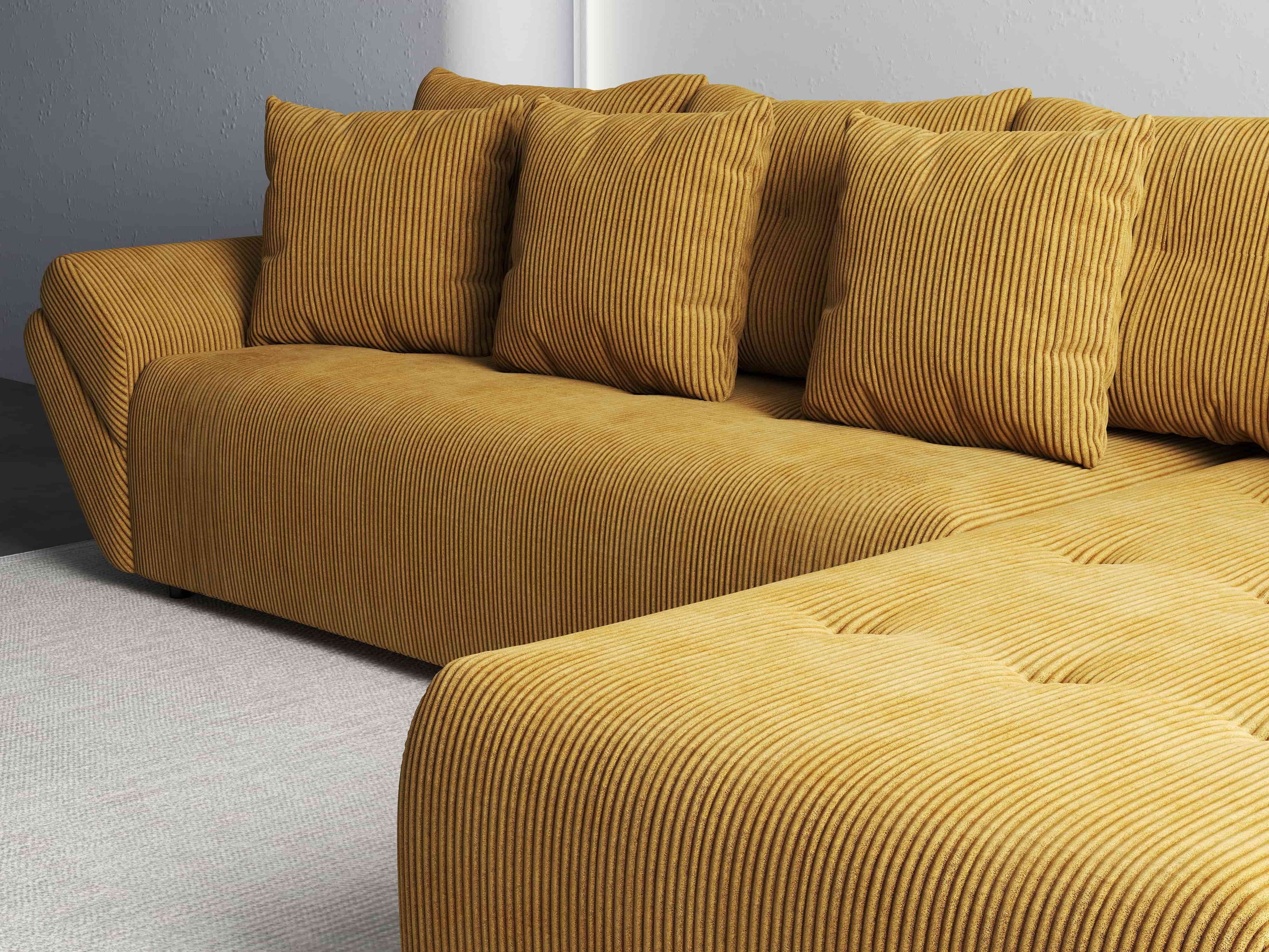 Colțar extensibil dumonde cu ladă de depozitare si sezut confortabil din spuma HR, Berlin XL Zoom Mustar 350x185 cm II Fabrica