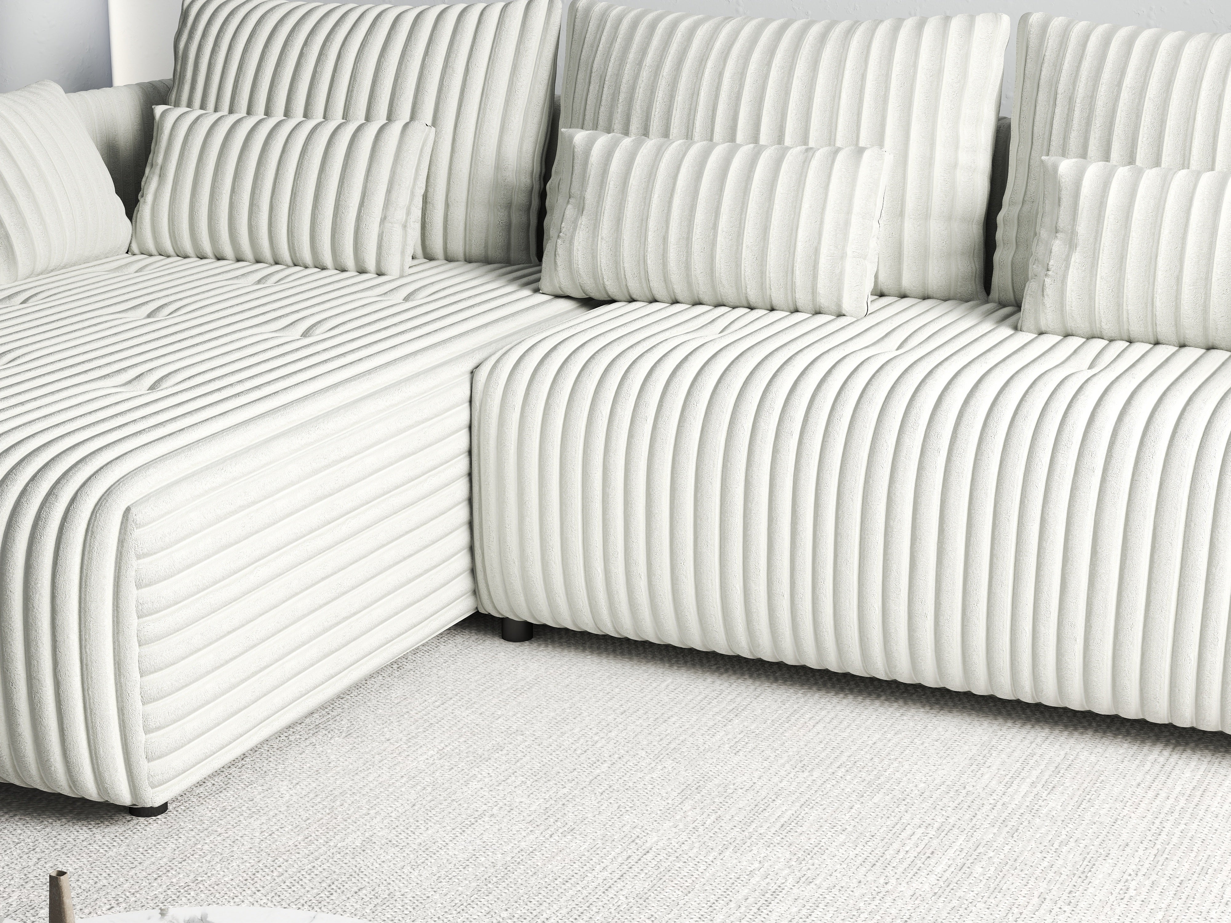 Colțar extensibil dumonde cu ladă de depozitare si sezut confortabil din spuma HR, Malta Ambience White 235x185 cm Fabrica