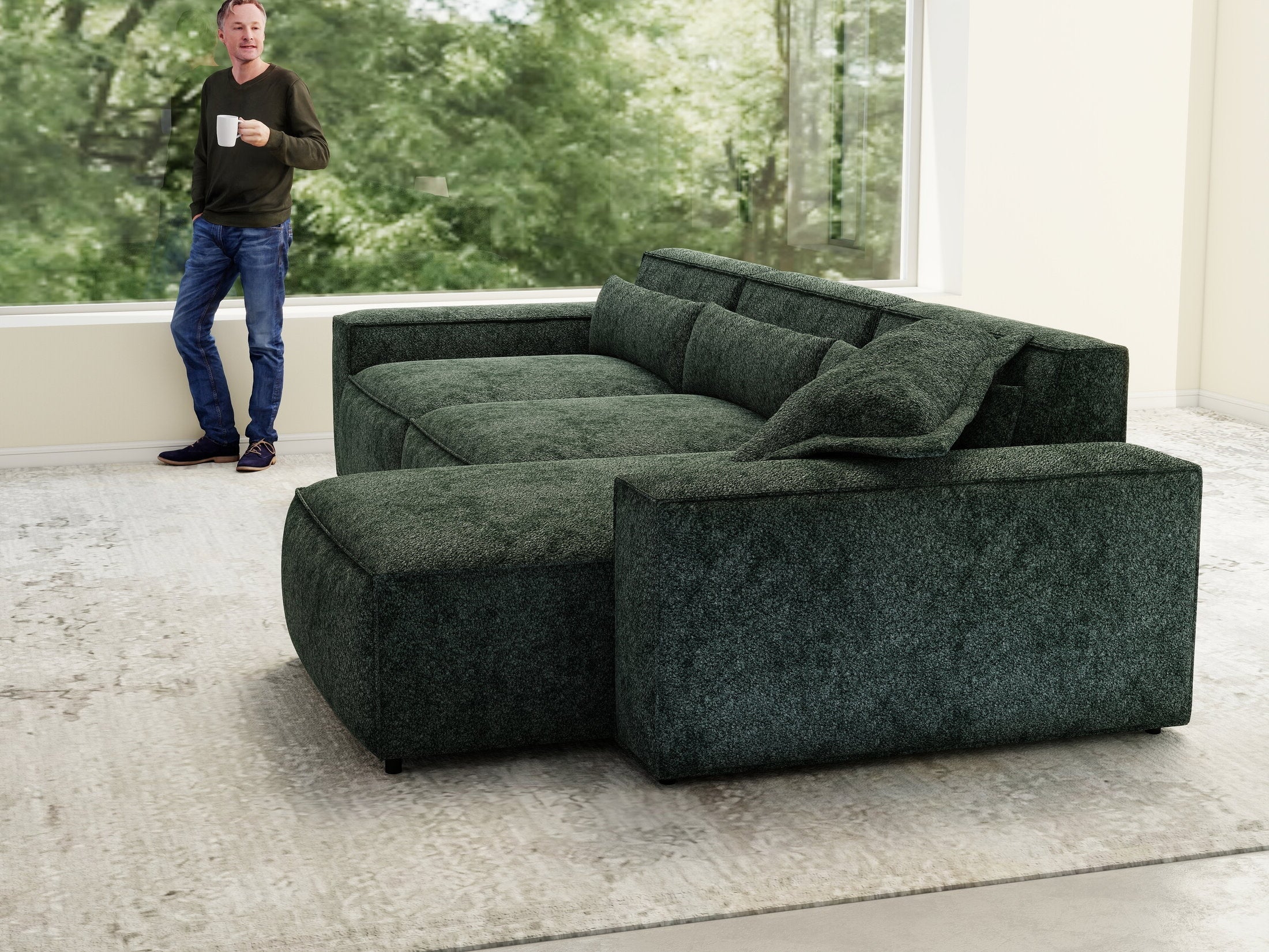 Colțar dumonde cu sezut confortabil din spuma HR, Marvelo XL Euphoria Verde 366x175 cm II