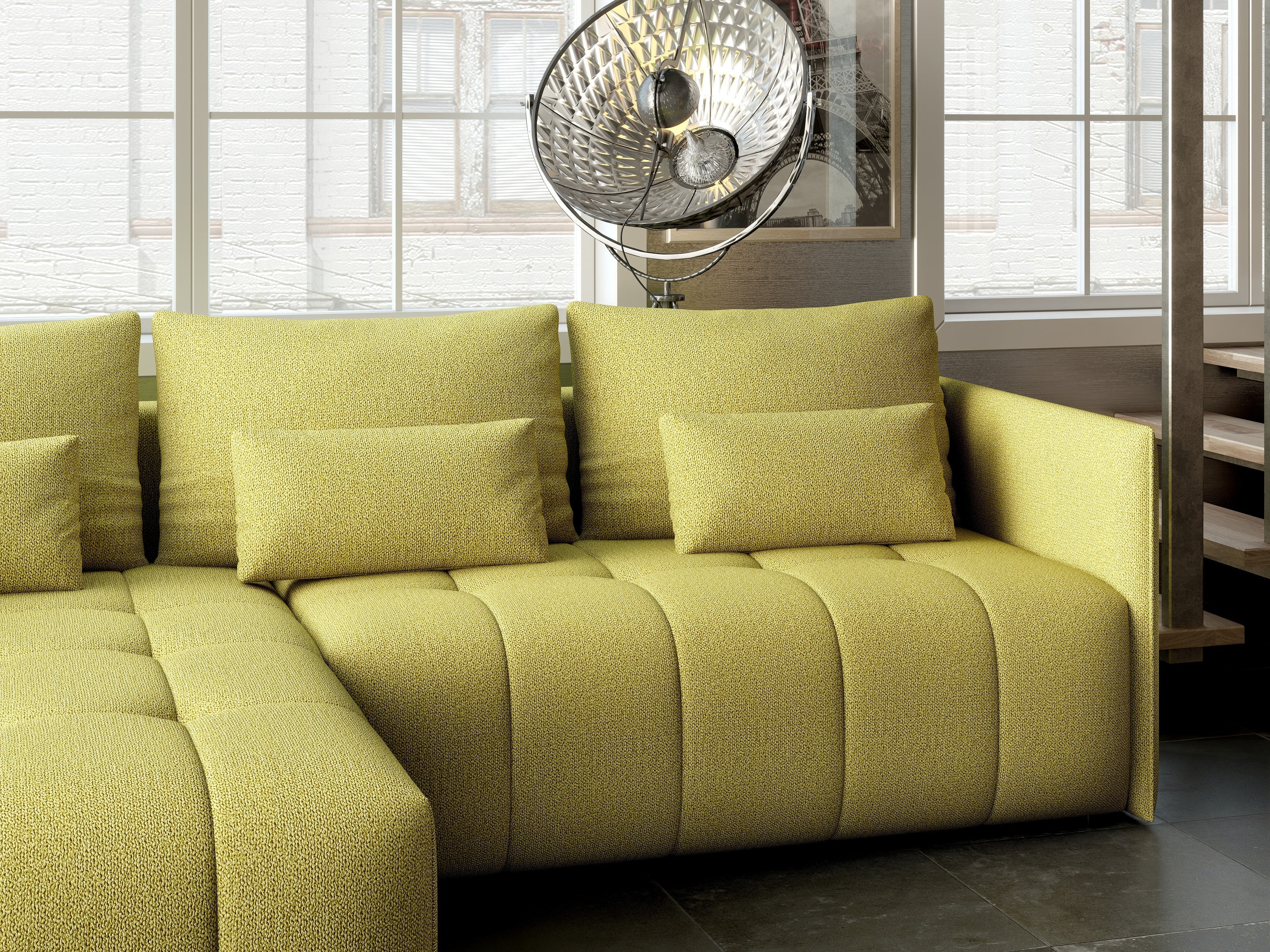 Colțar extensibil dumonde cu ladă de depozitare si sezut confortabil din spuma HR, Malta Enjoy Green 235x185 cm Fabrica