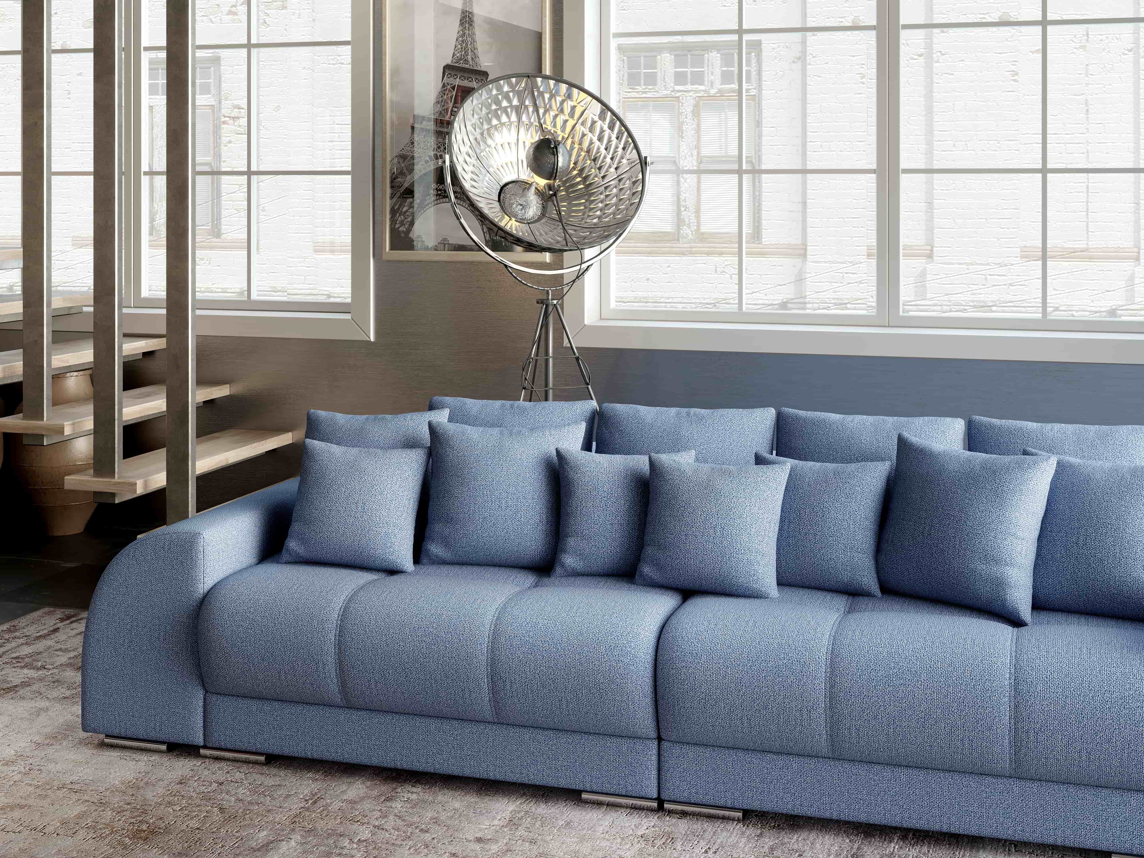 Canapea extensibilă dumonde cu 2 lăzi de depozitare si sezut confortabil din spuma HR, Big Sofa Verona Blue 310x100 cm Fabrica