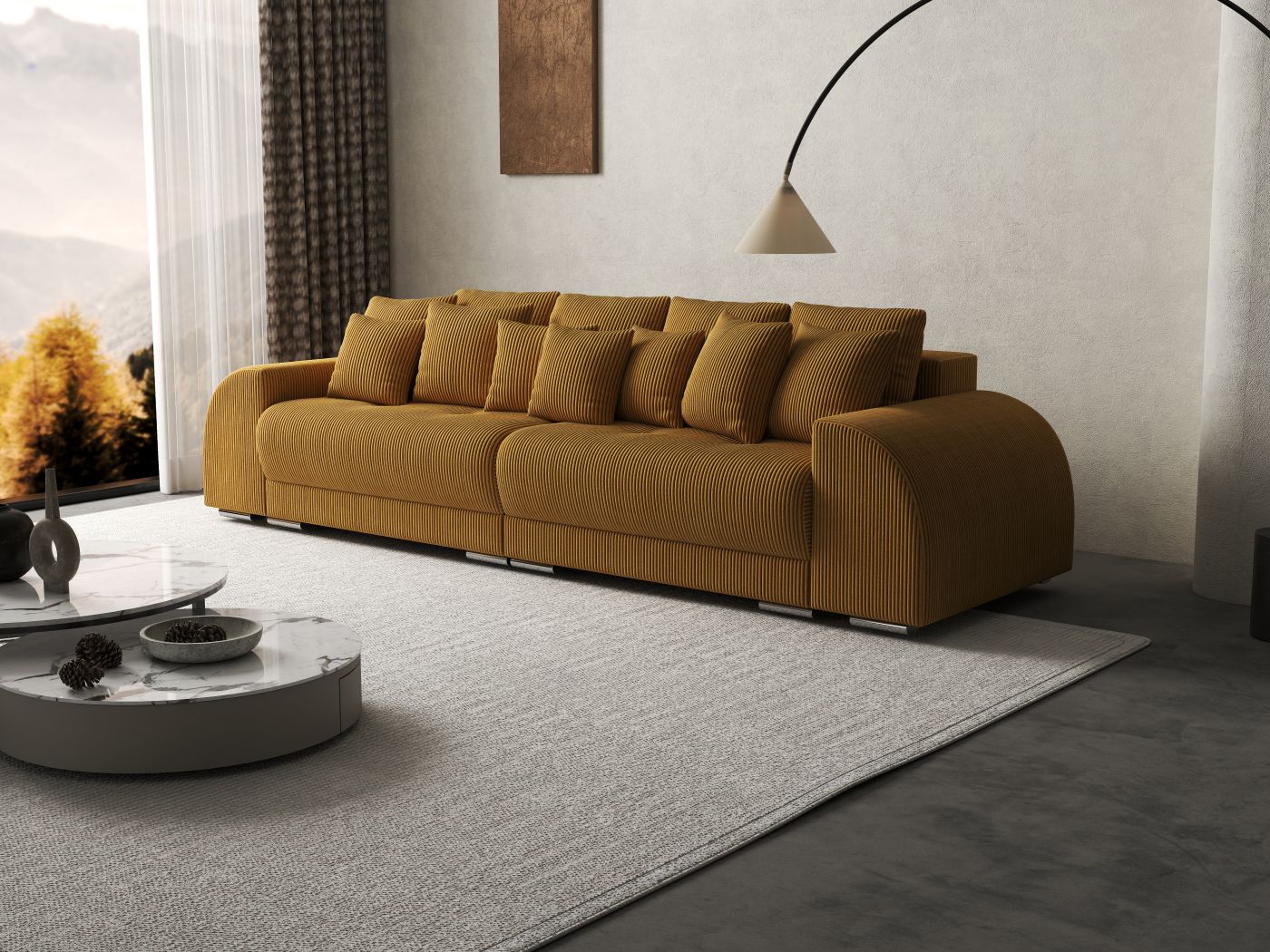 Canapea extensibilă dumonde cu 2 lăzi de depozitare si sezut confortabil din spuma HR, Verona Zoom Mustar 310x100 cm Fabrica