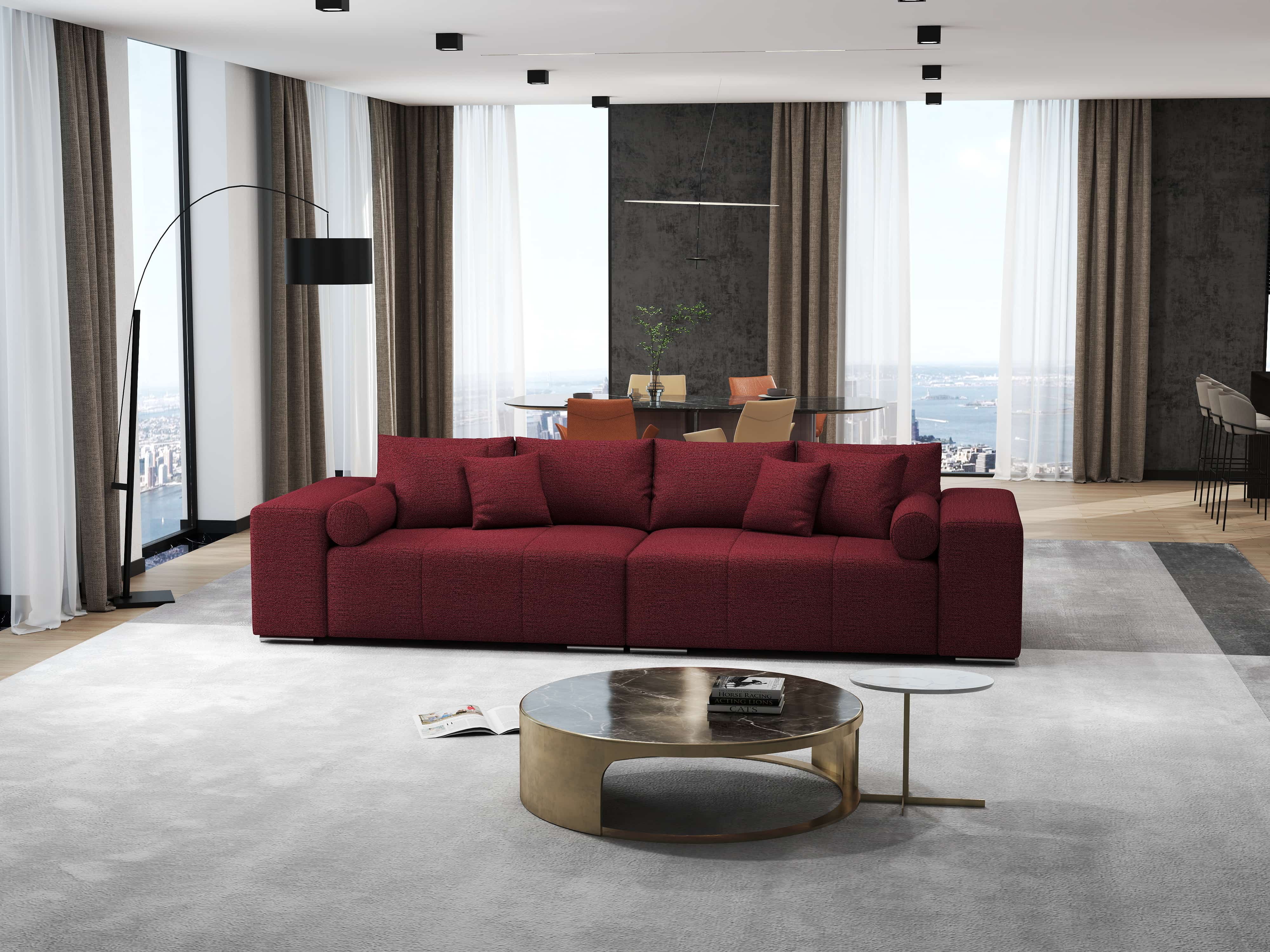 Canapea extensibilă dumonde cu ladă de depozitare si sezut confortabil din spuma HR, Marbela Enjoy Rosu XXL 295x100 cm fabrica