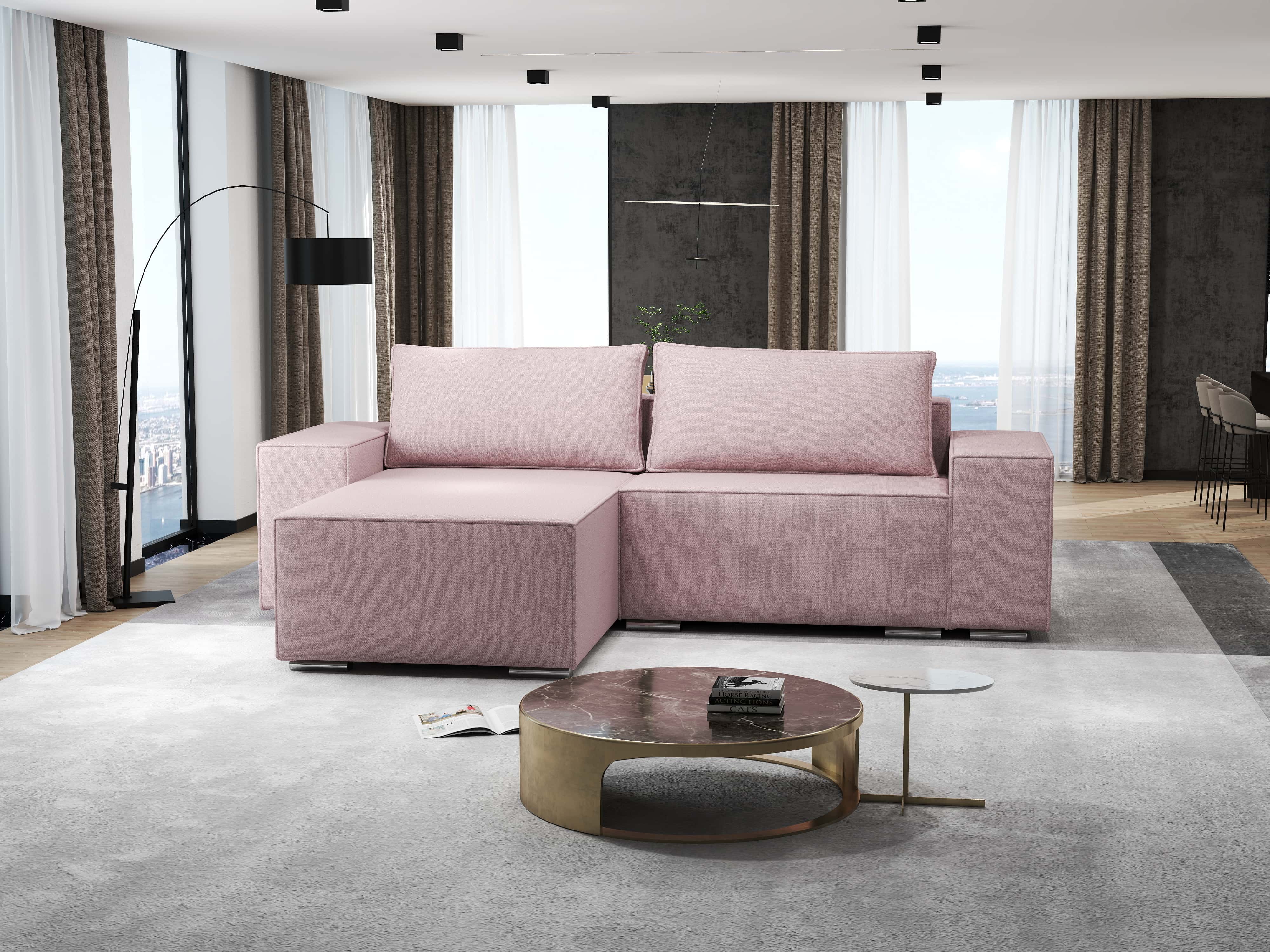 Colțar extensibil dumonde cu ladă de depozitare si sezut confortabil din spuma HR, Dream Enjoy Flamingo 290x185 cm Fabrica