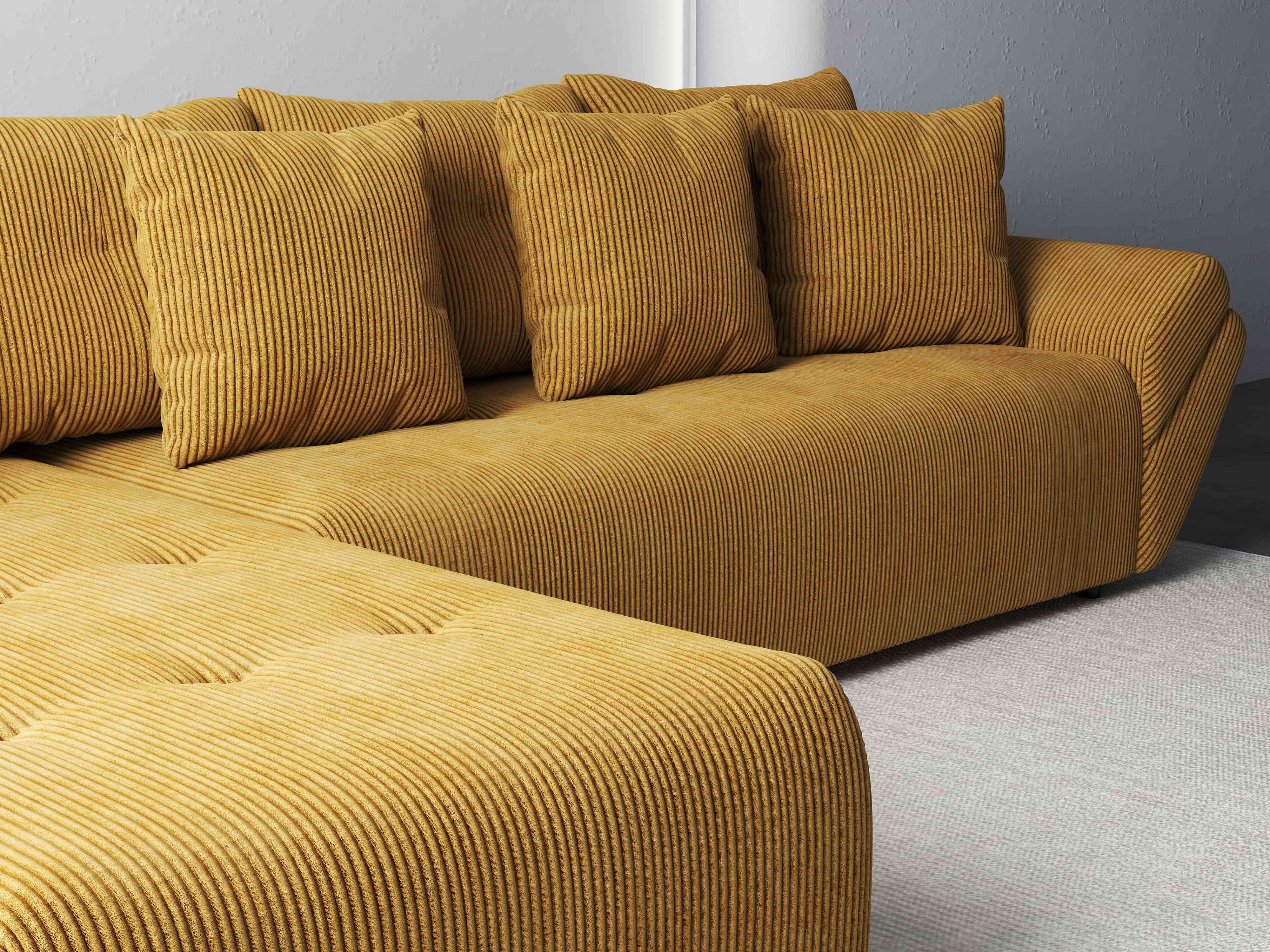 Colțar extensibil dumonde cu ladă de depozitare si sezut confortabil din spuma HR, Berlin XL Zoom Mustar 350x185 cm Fabrica