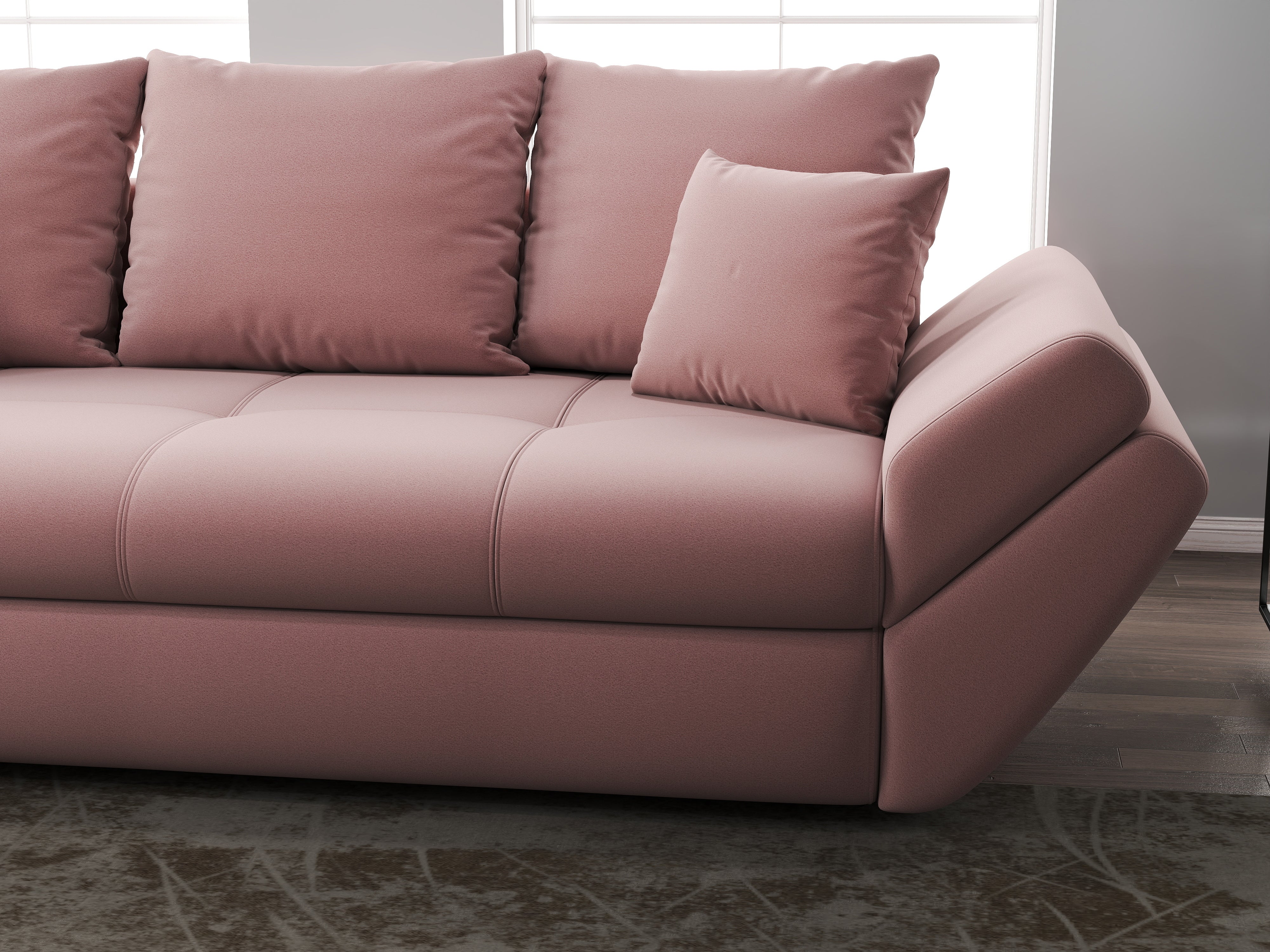 Canapea extensibilă dumonde cu ladă de depozitare si sezut confortabil din spuma HR, Loana Royal Pink 250x100 cm Fabrica