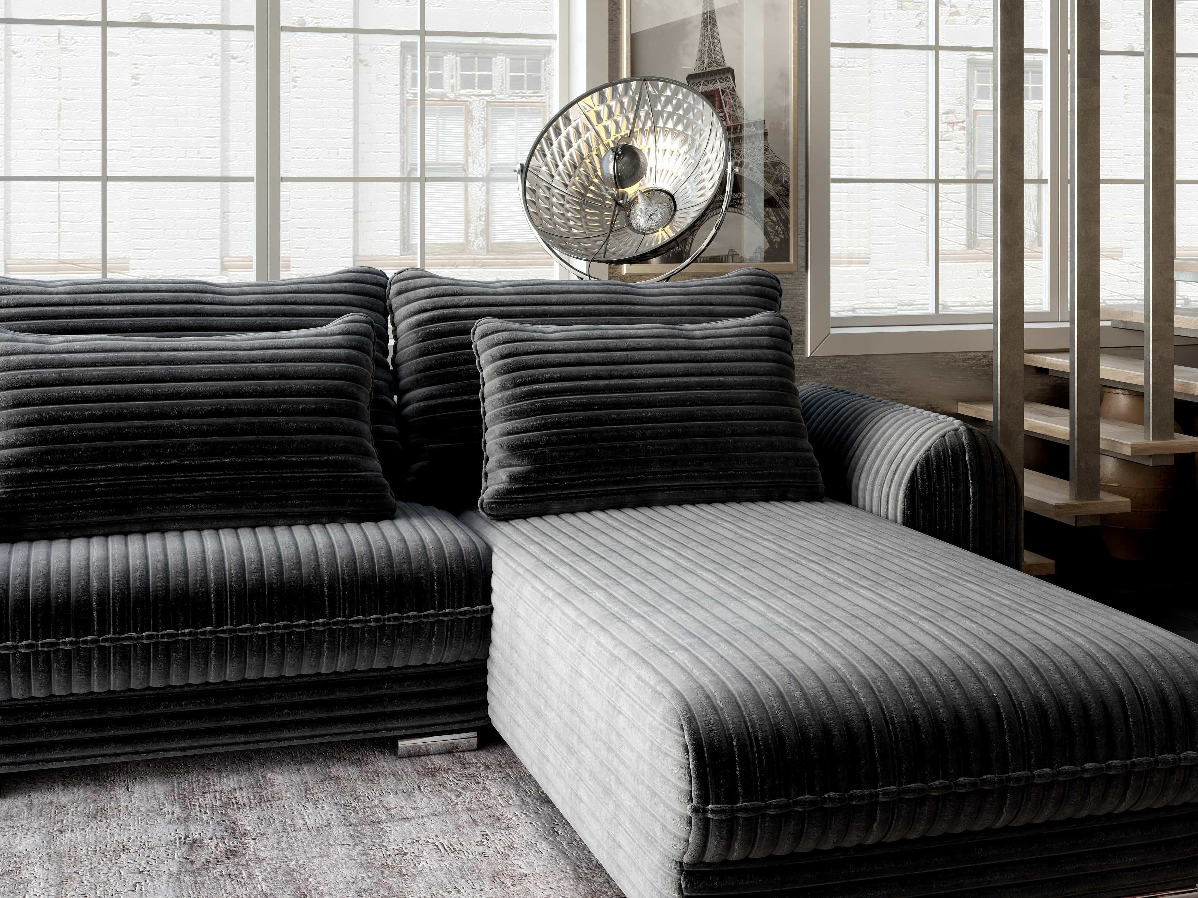 Colțar extensibil dumonde cu ladă de depozitare si sezut confortabil din spuma HR, Denver Ambience Gri 275x185 cm II Fabrica