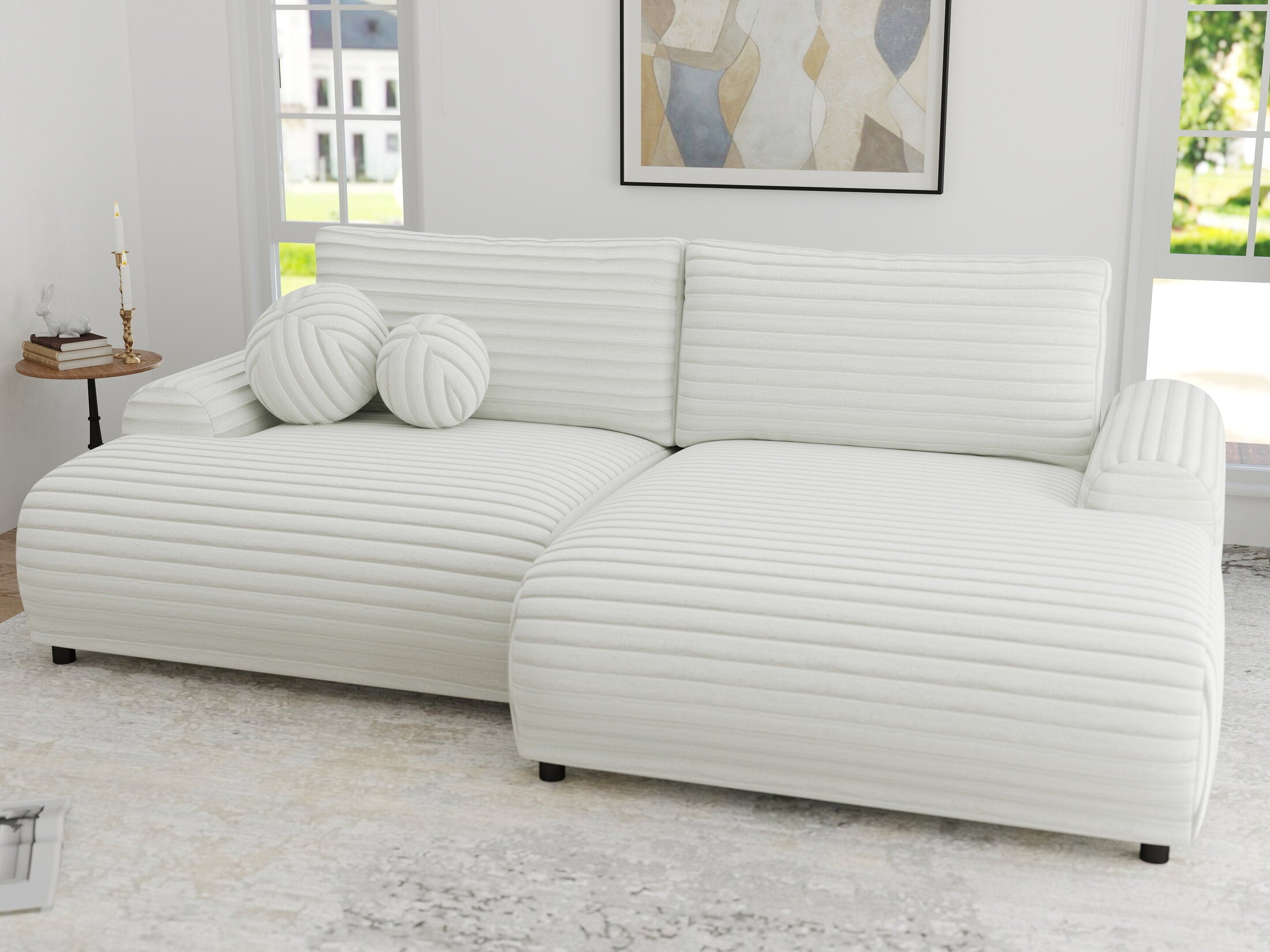 Colțar extensibil dumonde cu ladă de depozitare și șezut confortabil din spumă HR, Carlo Ambience Alb 240x145 cm II