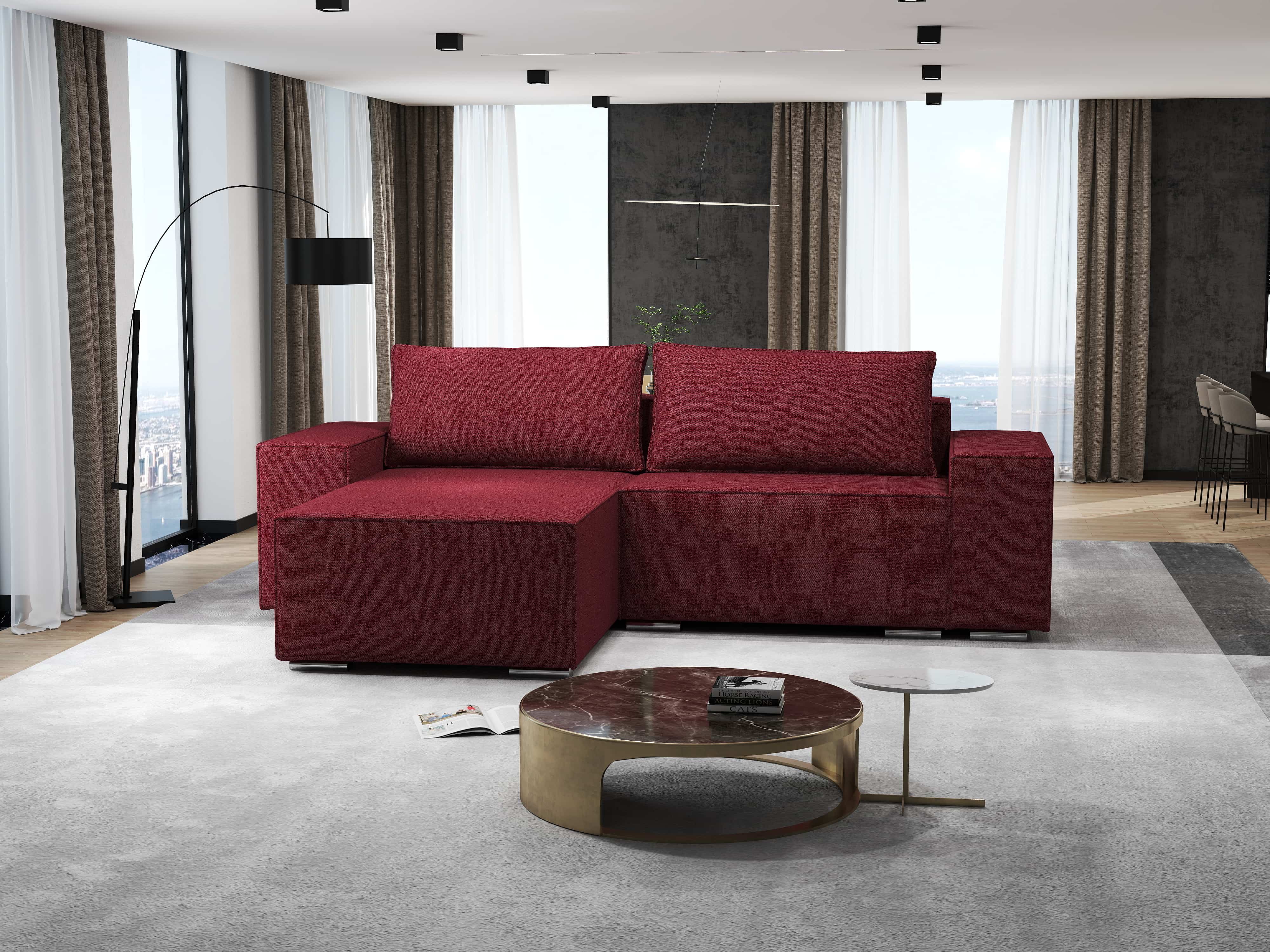 Colțar extensibil dumonde cu ladă de depozitare si sezut confortabil din spuma HR, Dream Enjoy Rosu 290x185 cm Fabrica