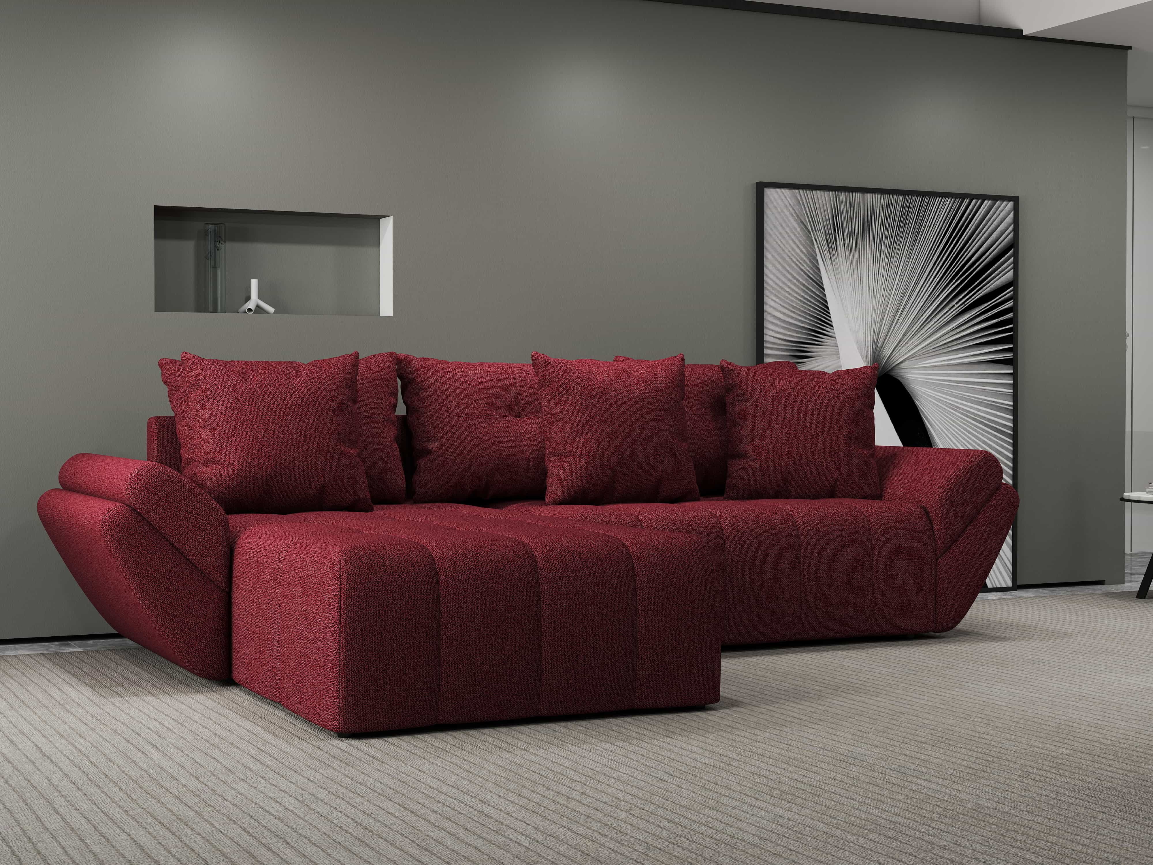 Colțar extensibil dumonde cu ladă de depozitare si sezut confortabil din spuma HR, Berlin Enjoy Rosu 280x185 cm Fabrica