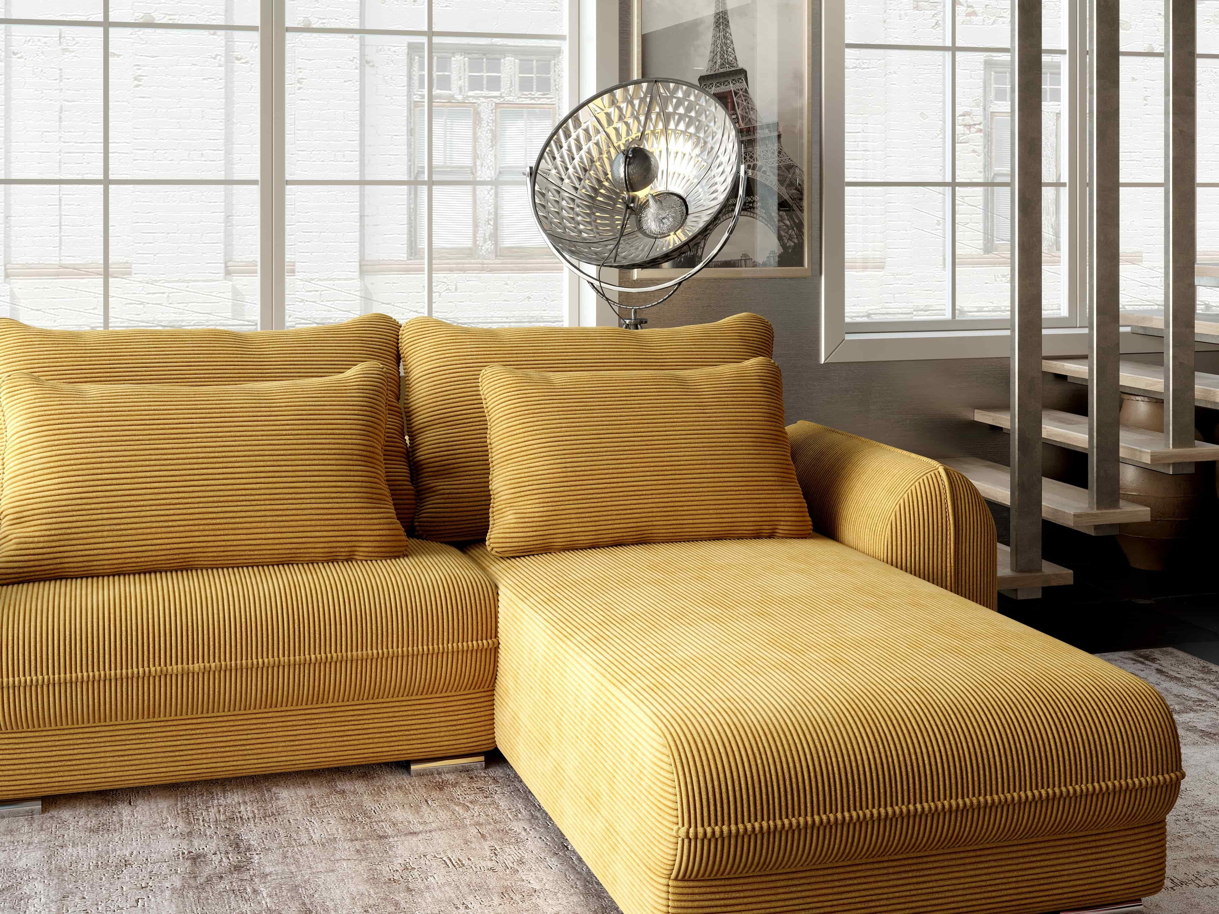 Colțar extensibil dumonde cu ladă de depozitare si sezut confortabil din spuma HR, Denver Zoom Mustar 275x185 cm II Fabrica