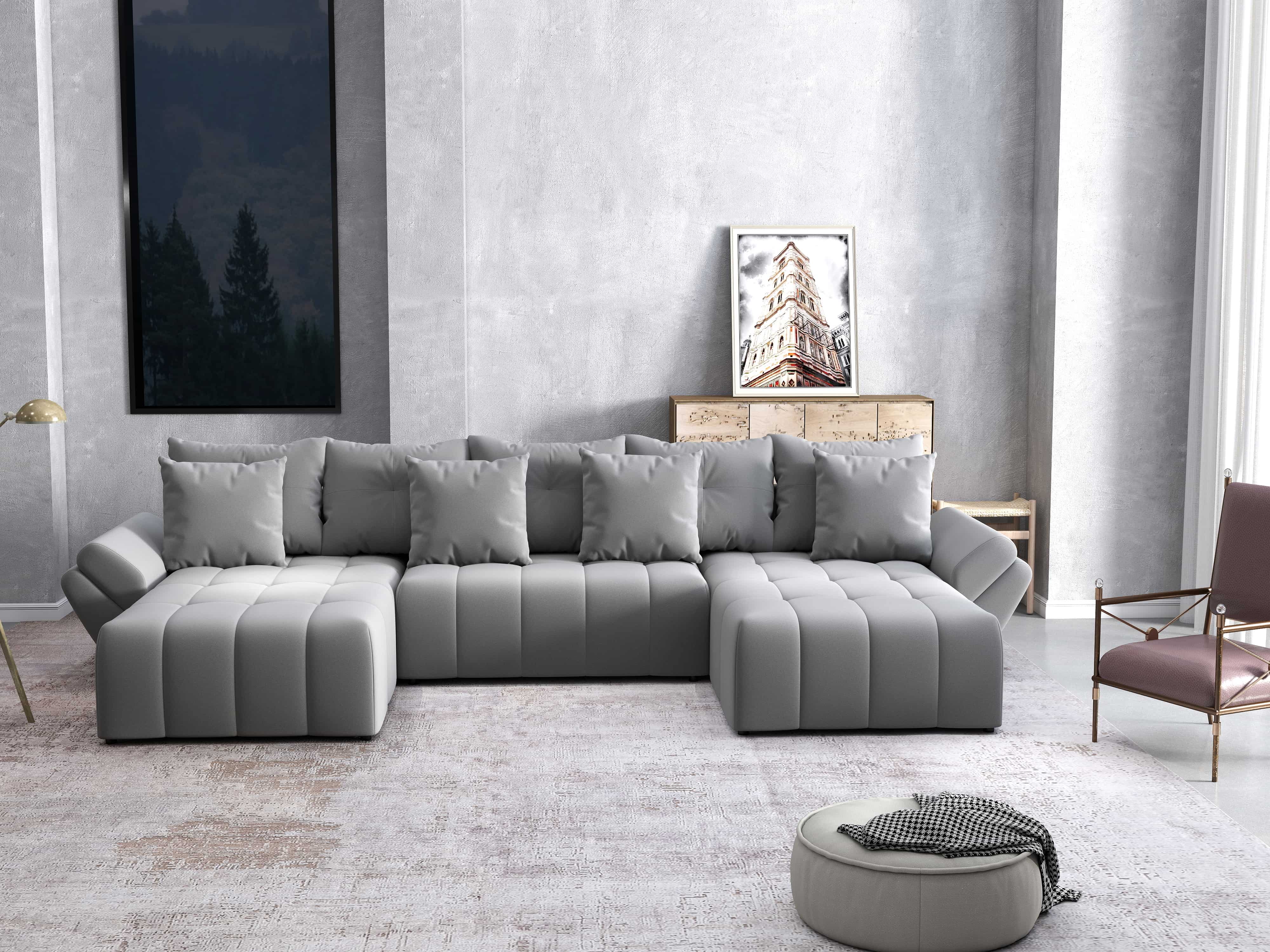 Colțar extensibil dumonde cu ladă de depozitare si sezut confortabil din spuma HR, Berlin U Royal Grey 380x180 cm Fabrica