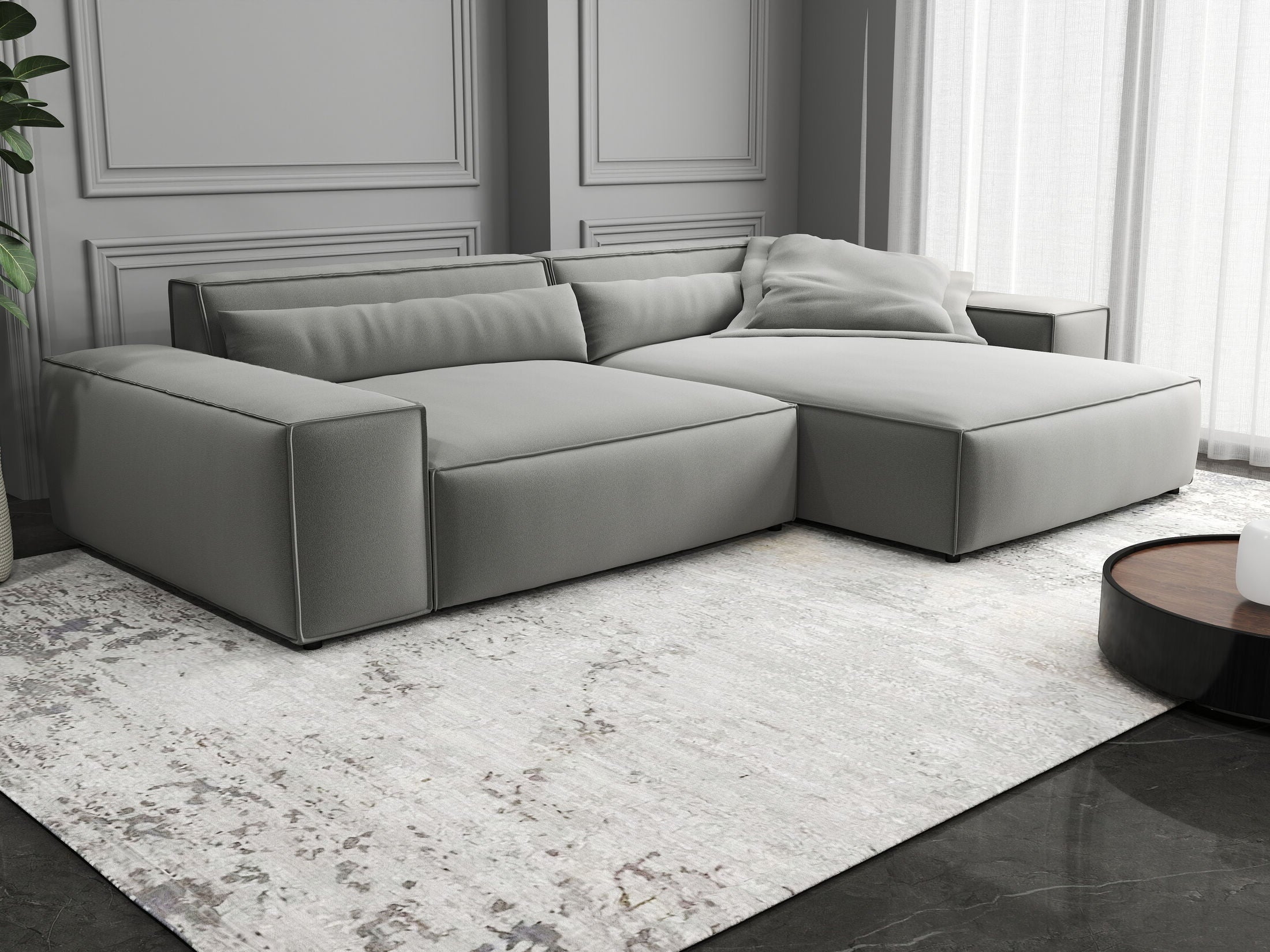 Colțar dumonde cu șezut confortabil din spumă HR, Marvelo Royal Gri 264x175 cm II