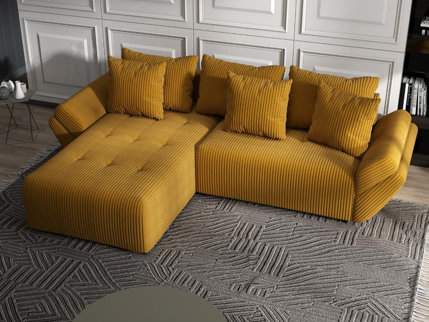 Colțar extensibil dumonde cu ladă de depozitare si sezut confortabil din spuma HR, Berlin Ambience Mustar 280x185 cm Fabrica