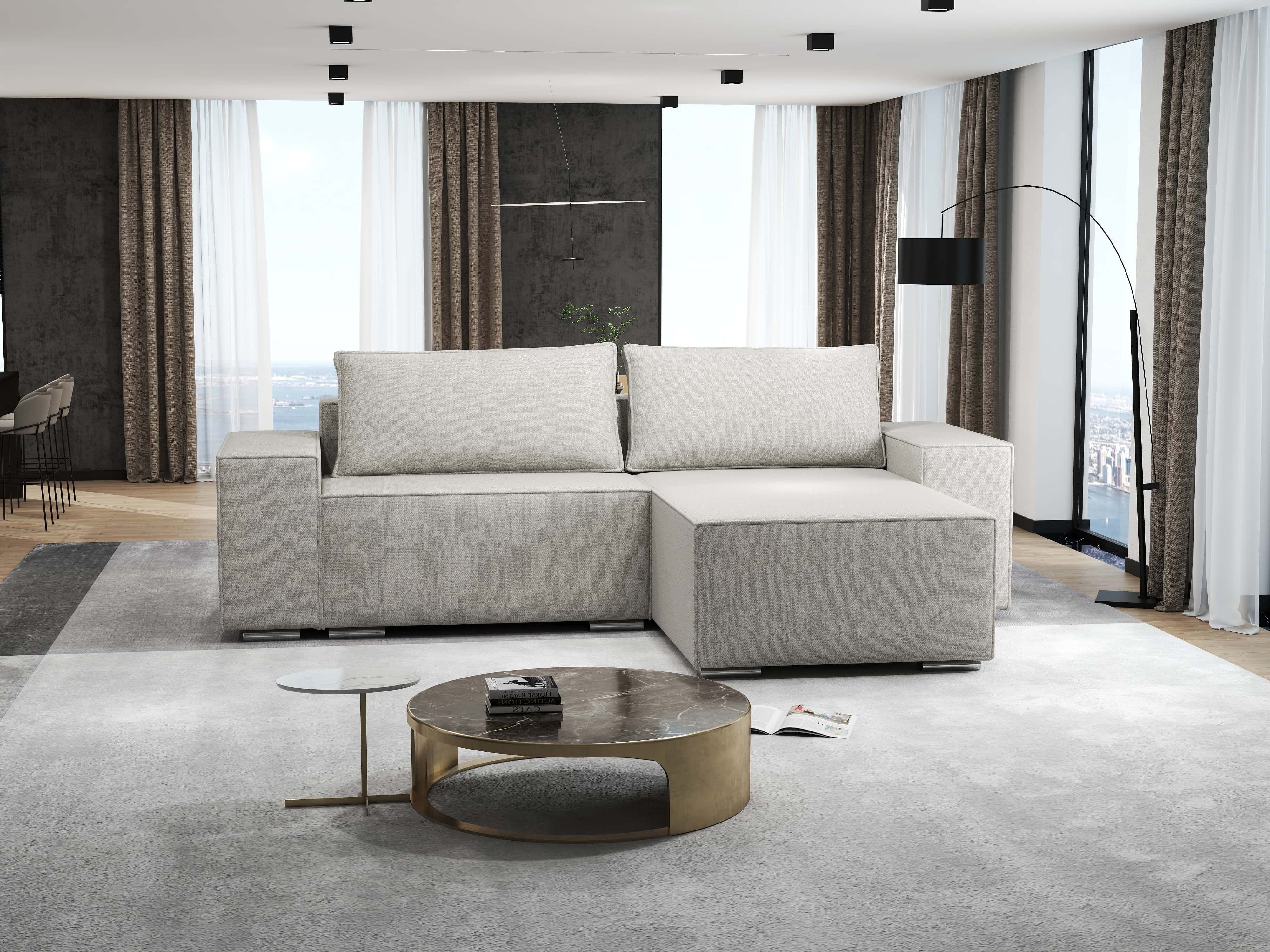 Colțar extensibil dumonde cu ladă de depozitare si sezut confortabil din spuma HR, Dream Enjoy Bej 290x185 cm II Fabrica