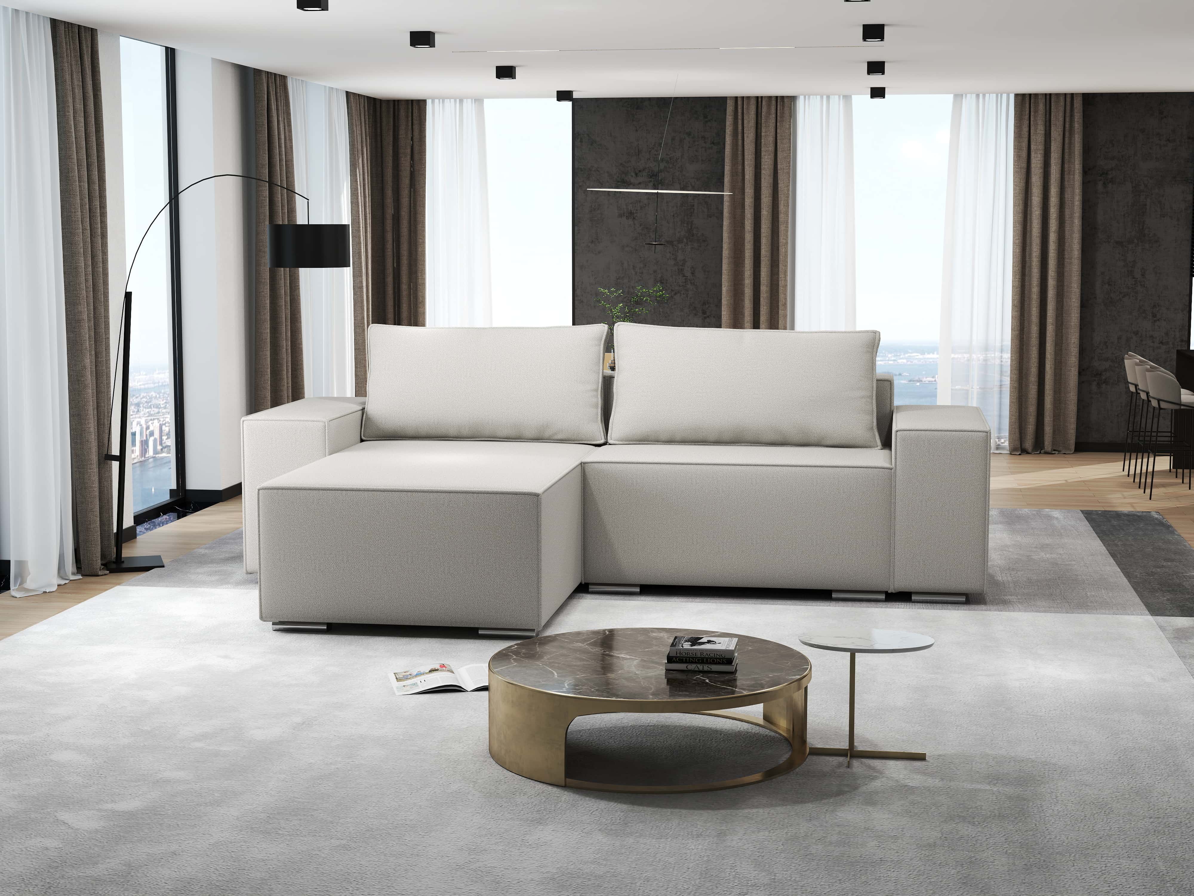 Colțar extensibil dumonde cu ladă de depozitare si sezut confortabil din spuma HR, Dream Enjoy Bej 290x185 cm Fabrica