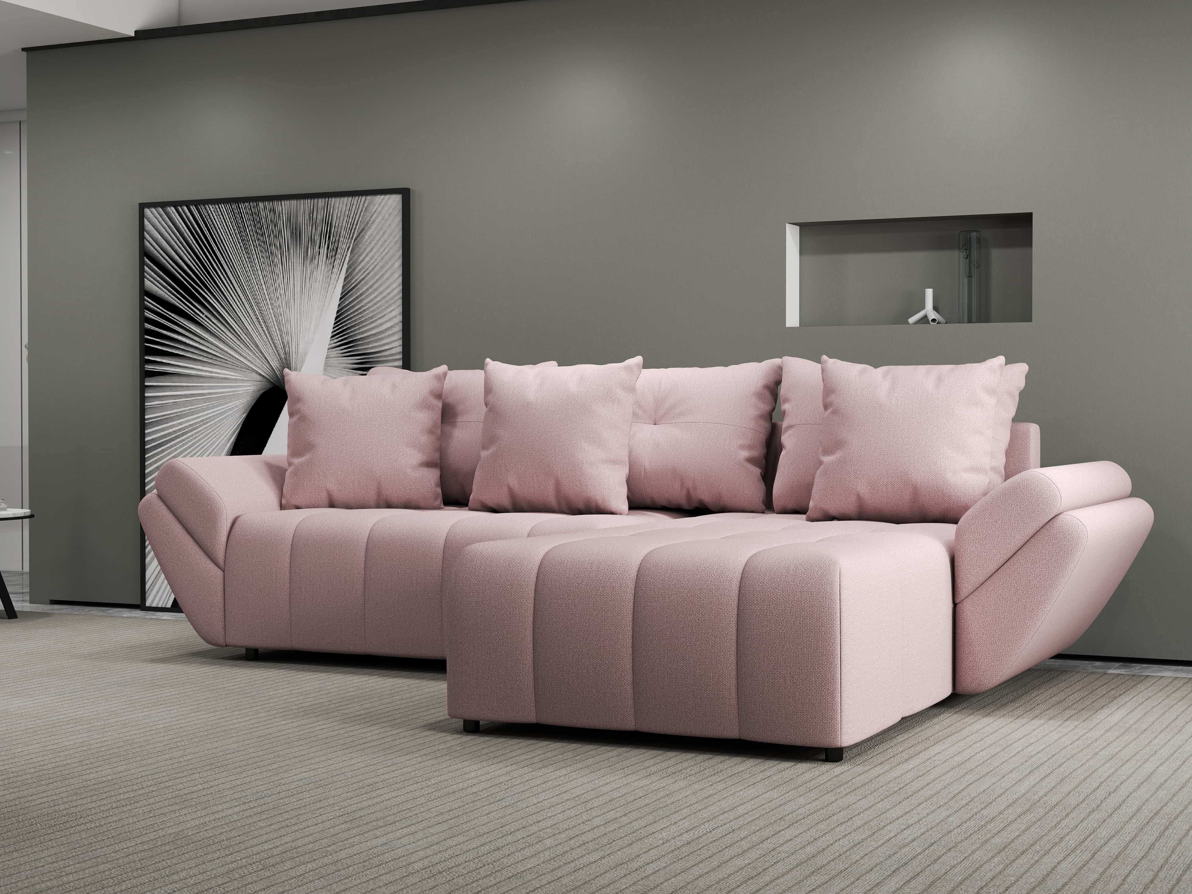 Colțar extensibil dumonde cu ladă de depozitare si sezut confortabil din spuma HR, Berlin Enjoy Roz 280x185 cm II Fabrica