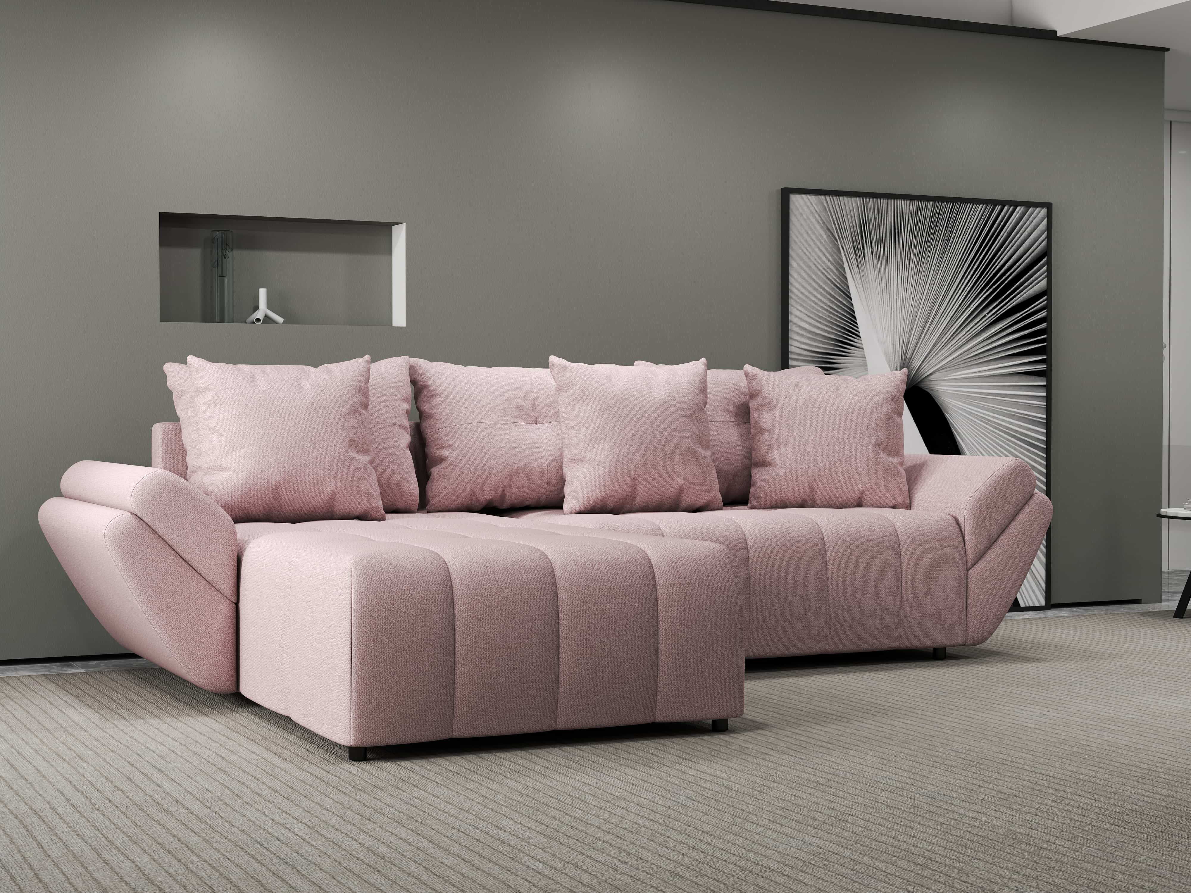 Colțar extensibil dumonde cu ladă de depozitare si sezut confortabil din spuma HR, Berlin Enjoy Roz 280x185 cm Fabrica