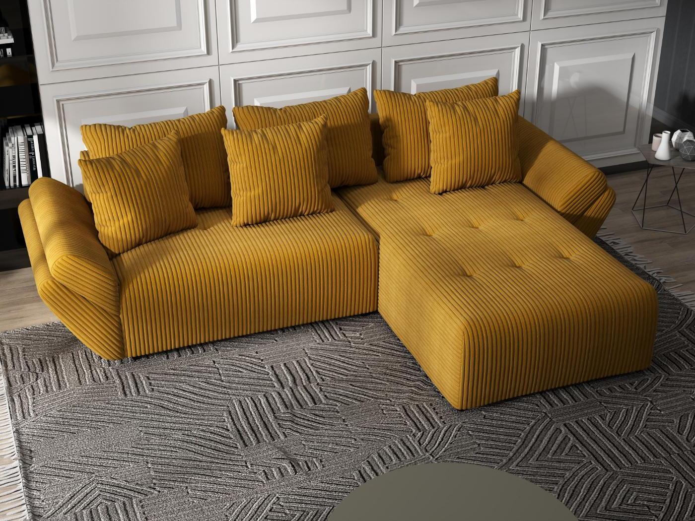 Colțar extensibil dumonde cu ladă de depozitare si sezut confortabil din spuma HR, Berlin Ambience Mustar 280x185 cm II Fabrica