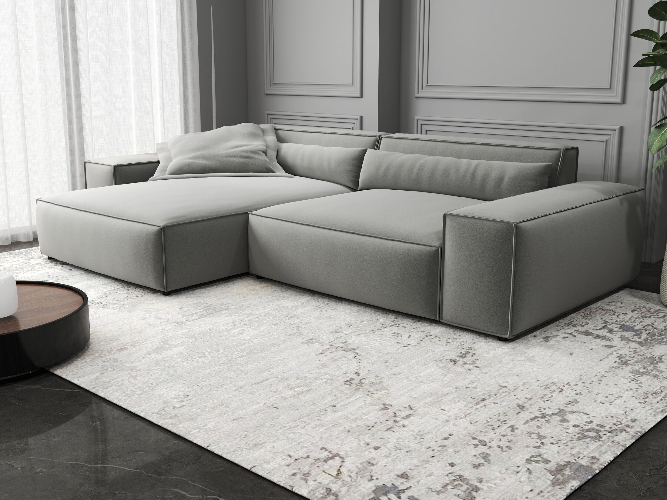 Colțar dumonde cu șezut confortabil din spumă HR, Marvelo Royal Gri 264x175 cm