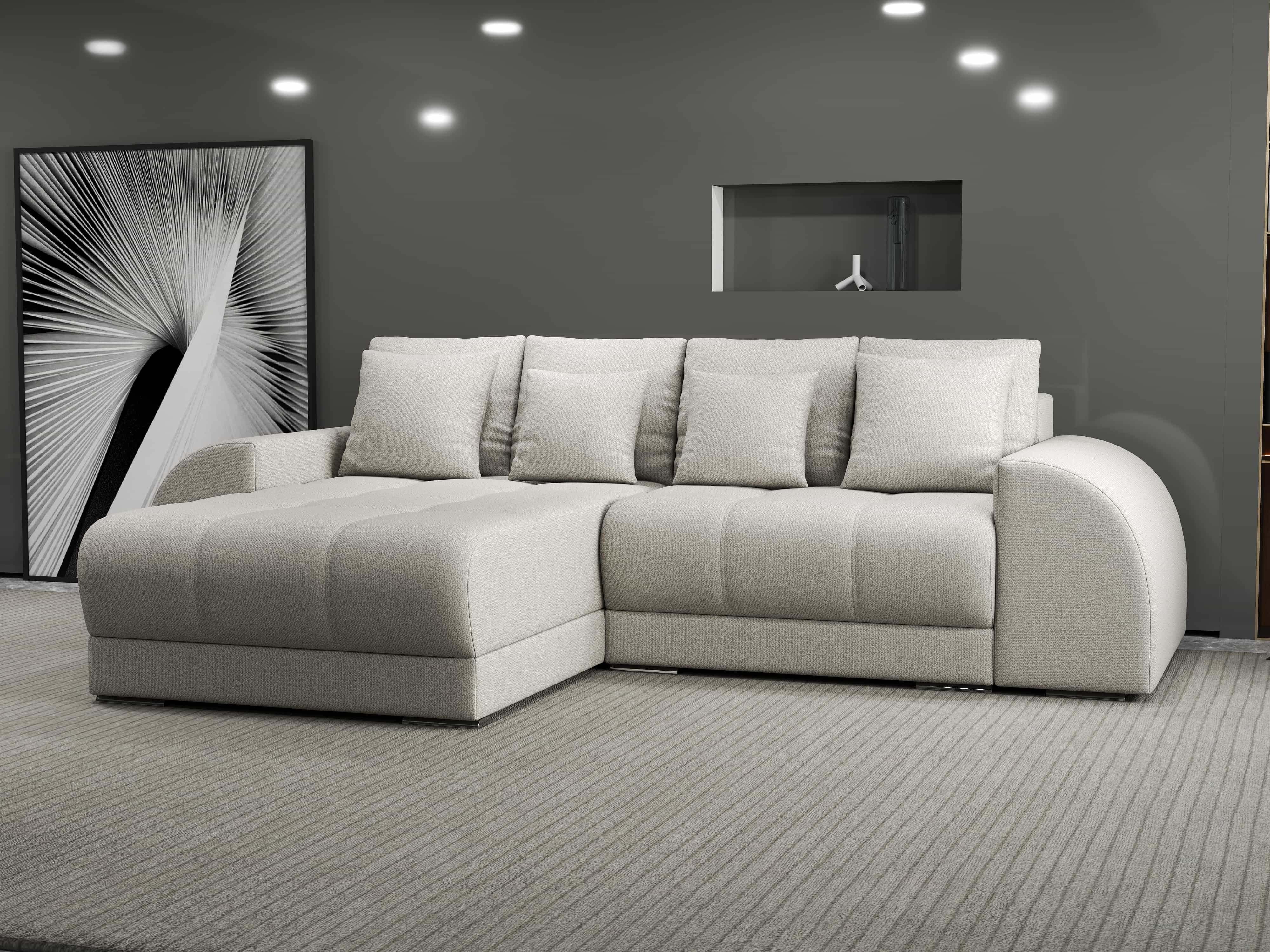 Colțar extensibil dumonde cu ladă de depozitare si sezut confortabil din spuma HR, Verona Enjoy Bej 290x185 cm Fabrica