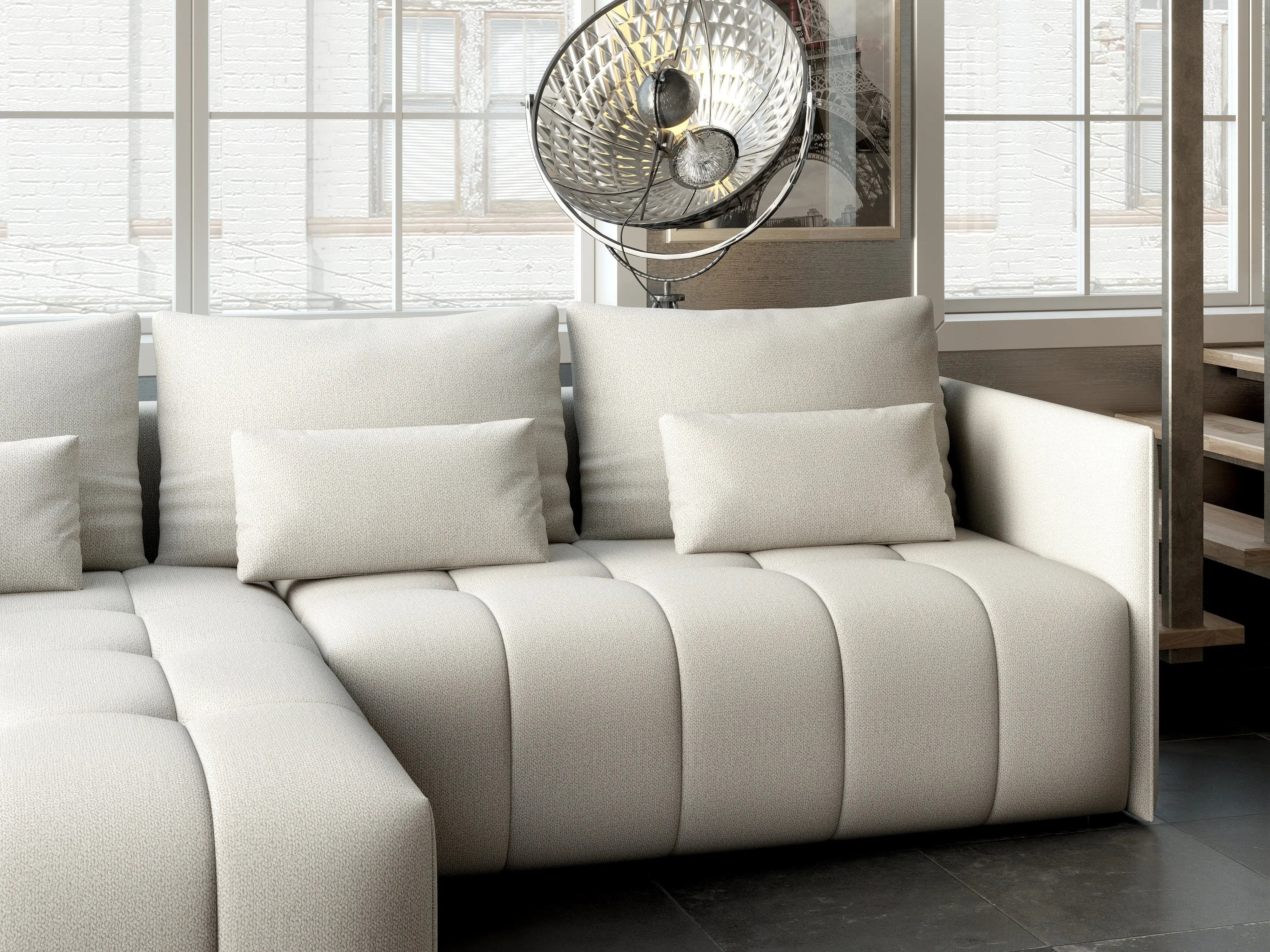 Colțar extensibil dumonde cu ladă de depozitare si sezut confortabil din spuma HR, Malta Enjoy Beige 235x185 cm Fabrica