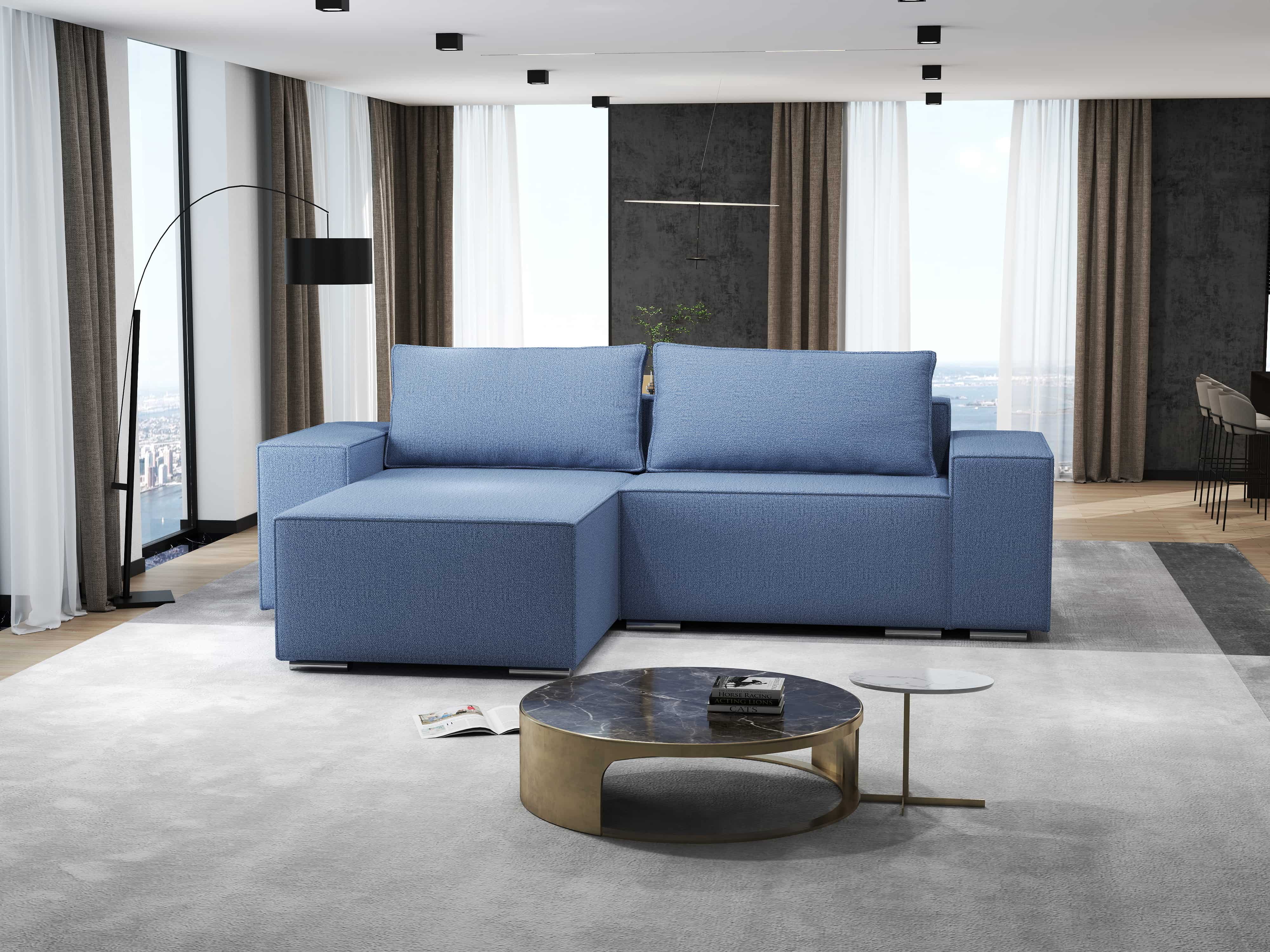 Colțar extensibil dumonde cu ladă de depozitare si sezut confortabil din spuma HR, Dream Enjoy Albastru 290x185 cm Fabrica