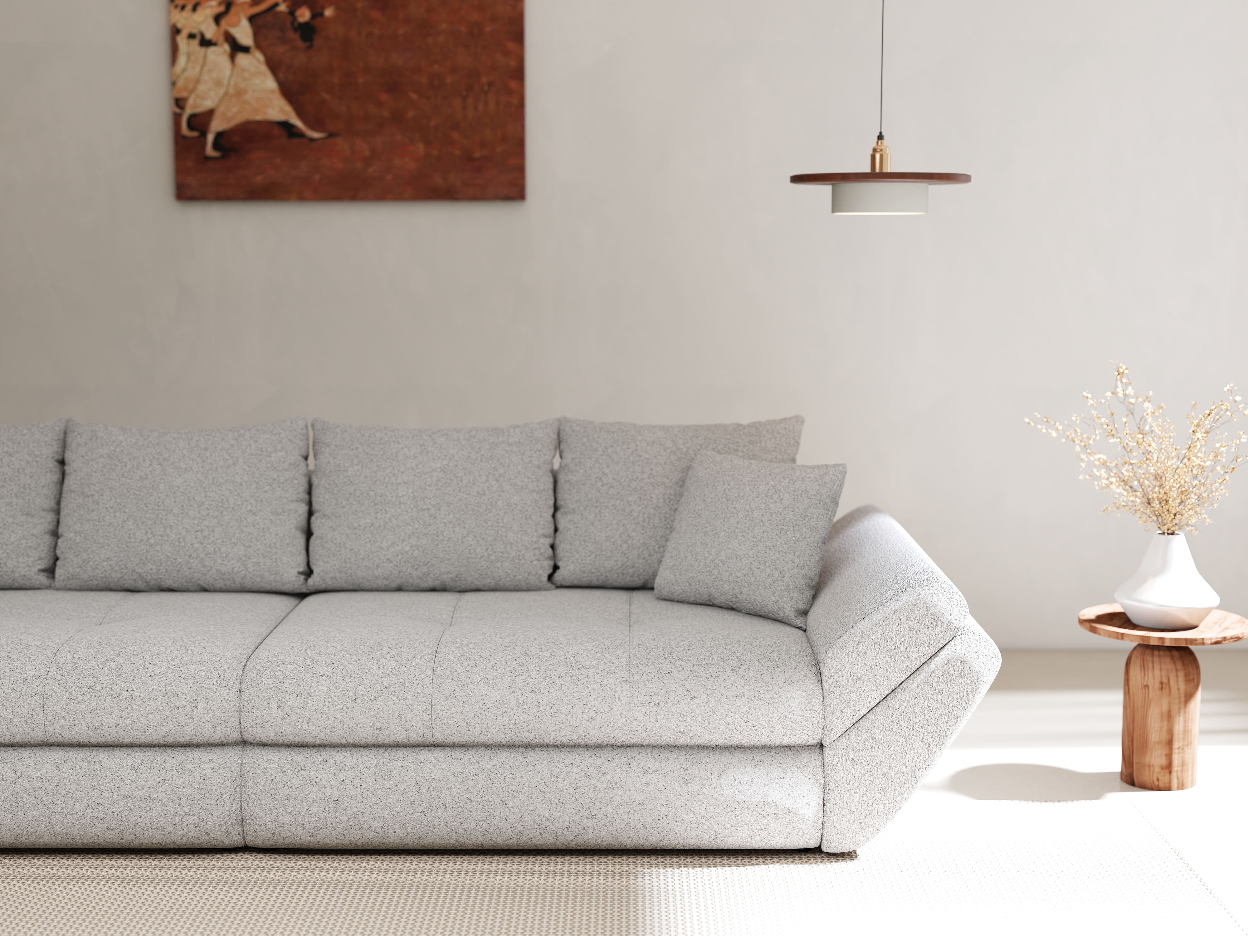 Canapea extensibilă dumonde cu ladă de depozitare si sezut confortabil din spuma HR, Loana Euphoria Dove 300x100 cm Fabrica