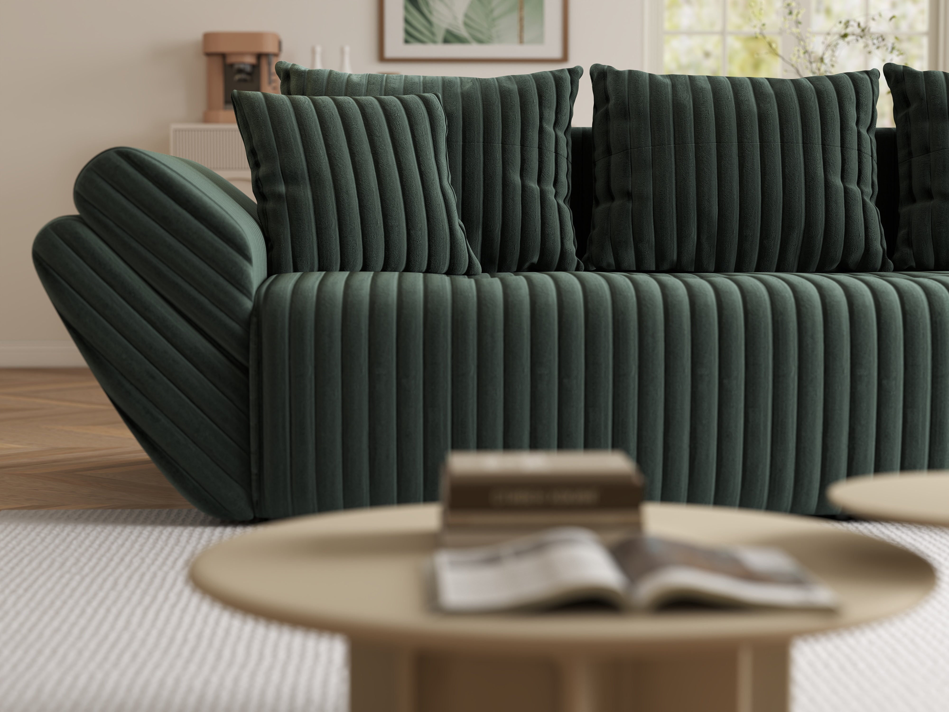 Canapea extensibilă dumonde cu ladă de depozitare si sezut confortabil din spuma HR, Berlin Ambience Green 250x100 cm Fabrica