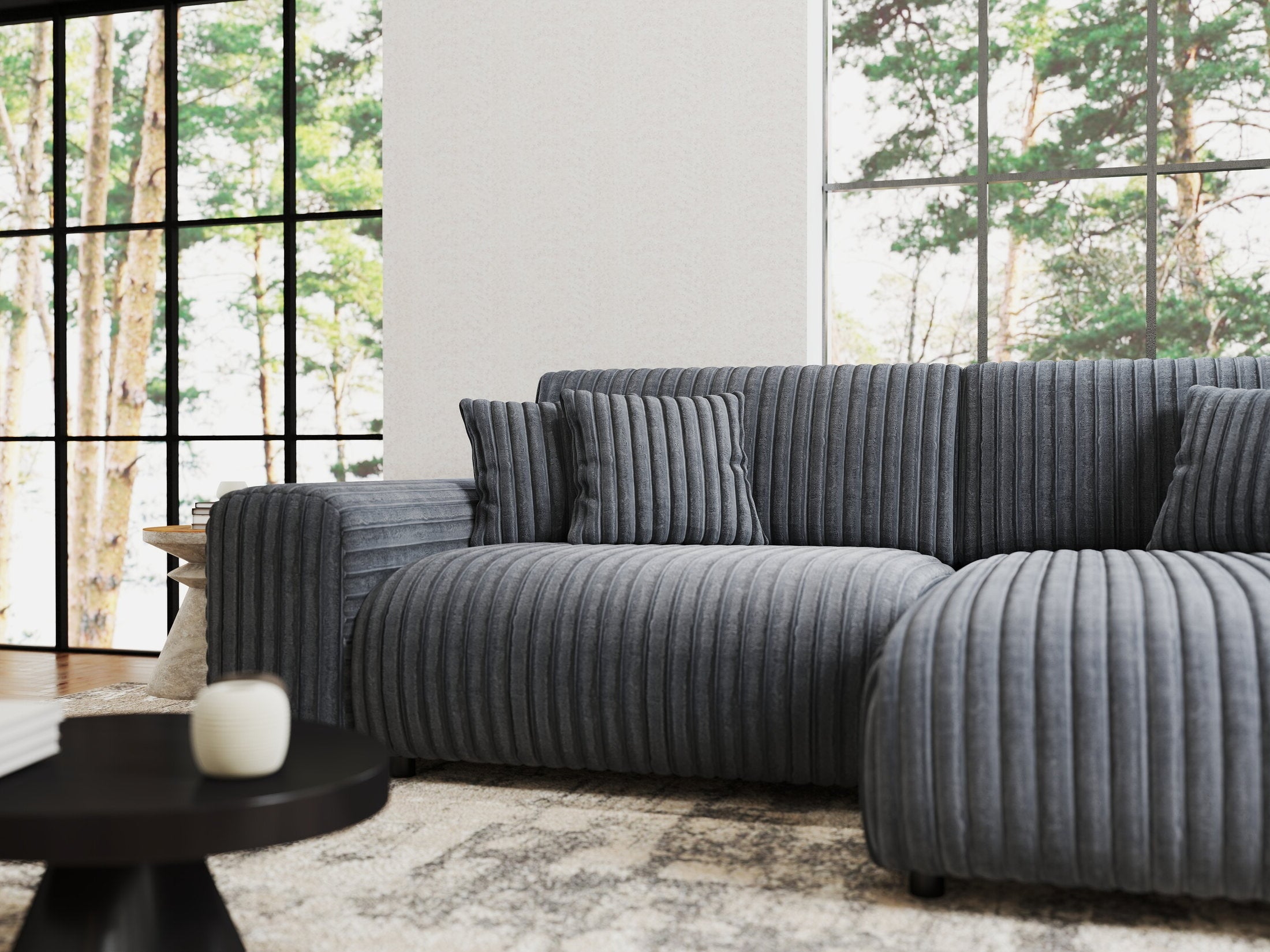 Colțar extensibil dumonde cu ladă de depozitare si sezut confortabil din spuma HR, Sarina Ambience Gri 255x168 cm II