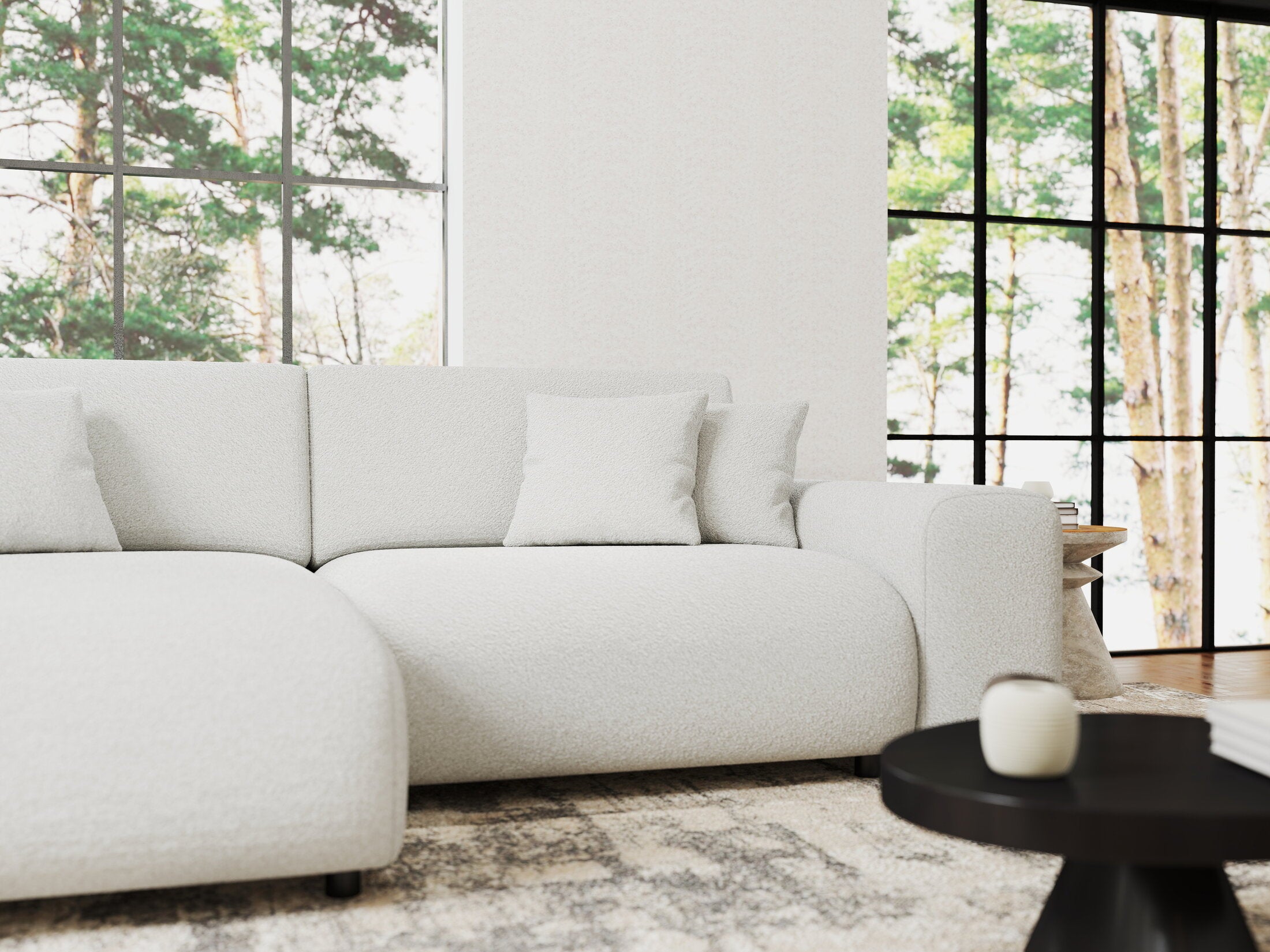 Colțar extensibil dumonde cu ladă de depozitare si sezut confortabil din spuma HR, Sarina Euphoria Alb 255x168 cm