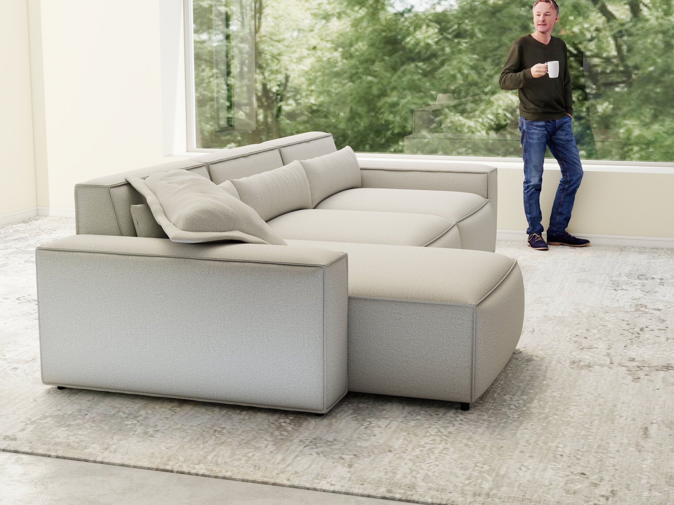 Colțar dumonde cu sezut confortabil din spuma HR, Marvelo XL Enjoy Bej 366x175 cm