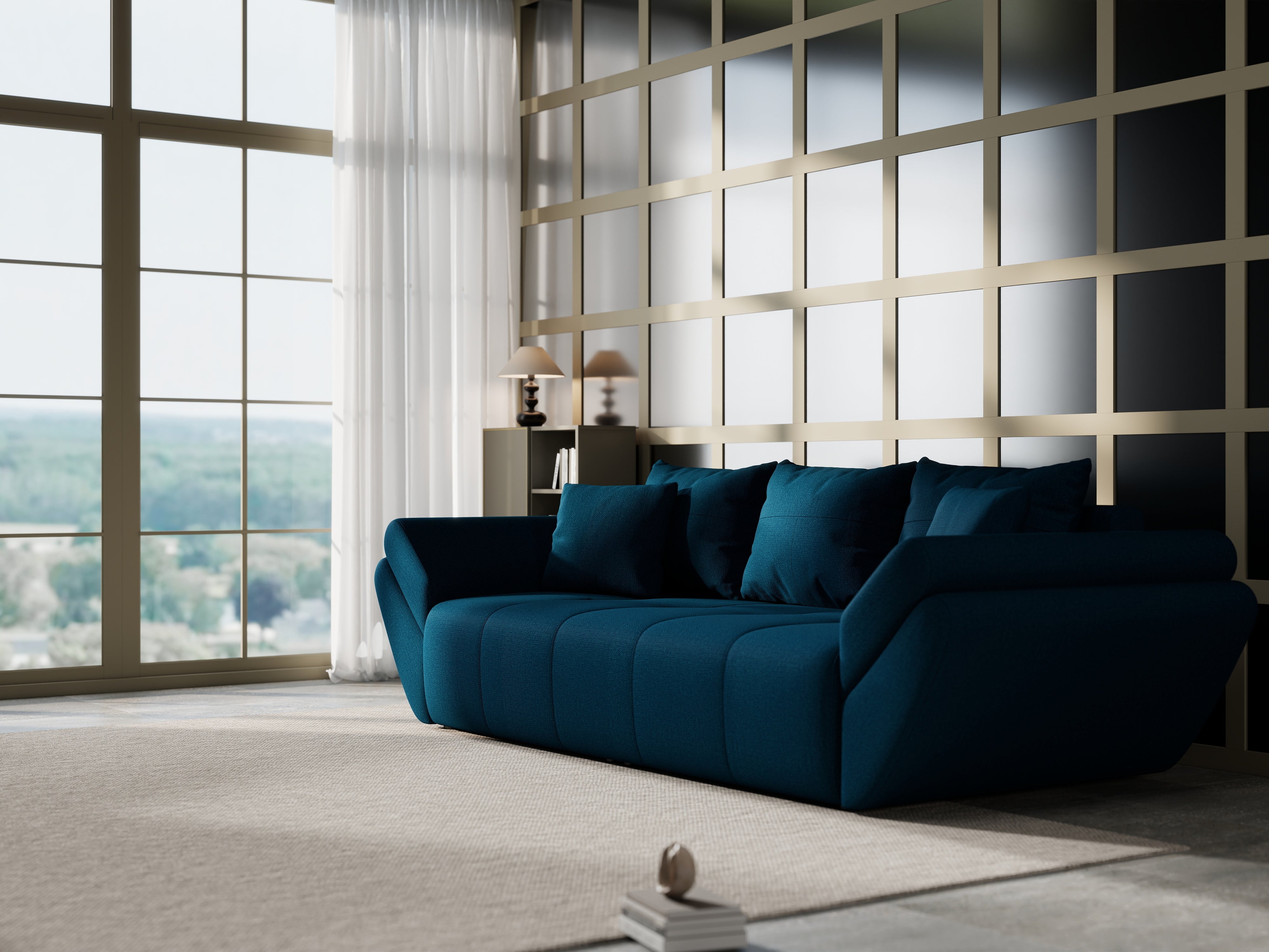 Canapea extensibilă dumonde cu ladă de depozitare si sezut confortabil din spuma HR, Berlin Enjoy Petrol 250x100 cm Fabrica