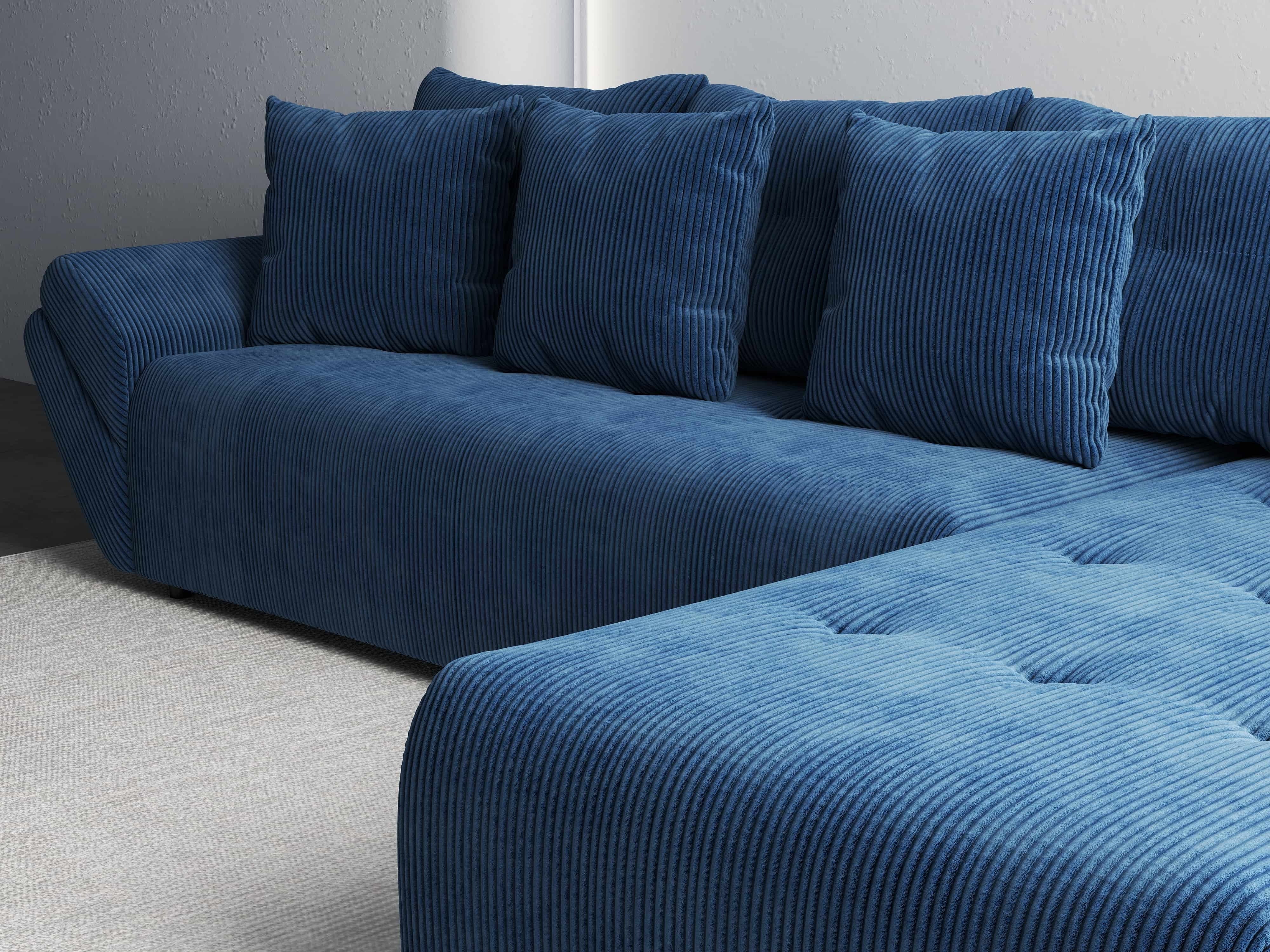 Colțar extensibil dumonde cu ladă de depozitare si sezut confortabil din spuma HR, Berlin XL Zoom Blue 350x185 cm II Fabrica