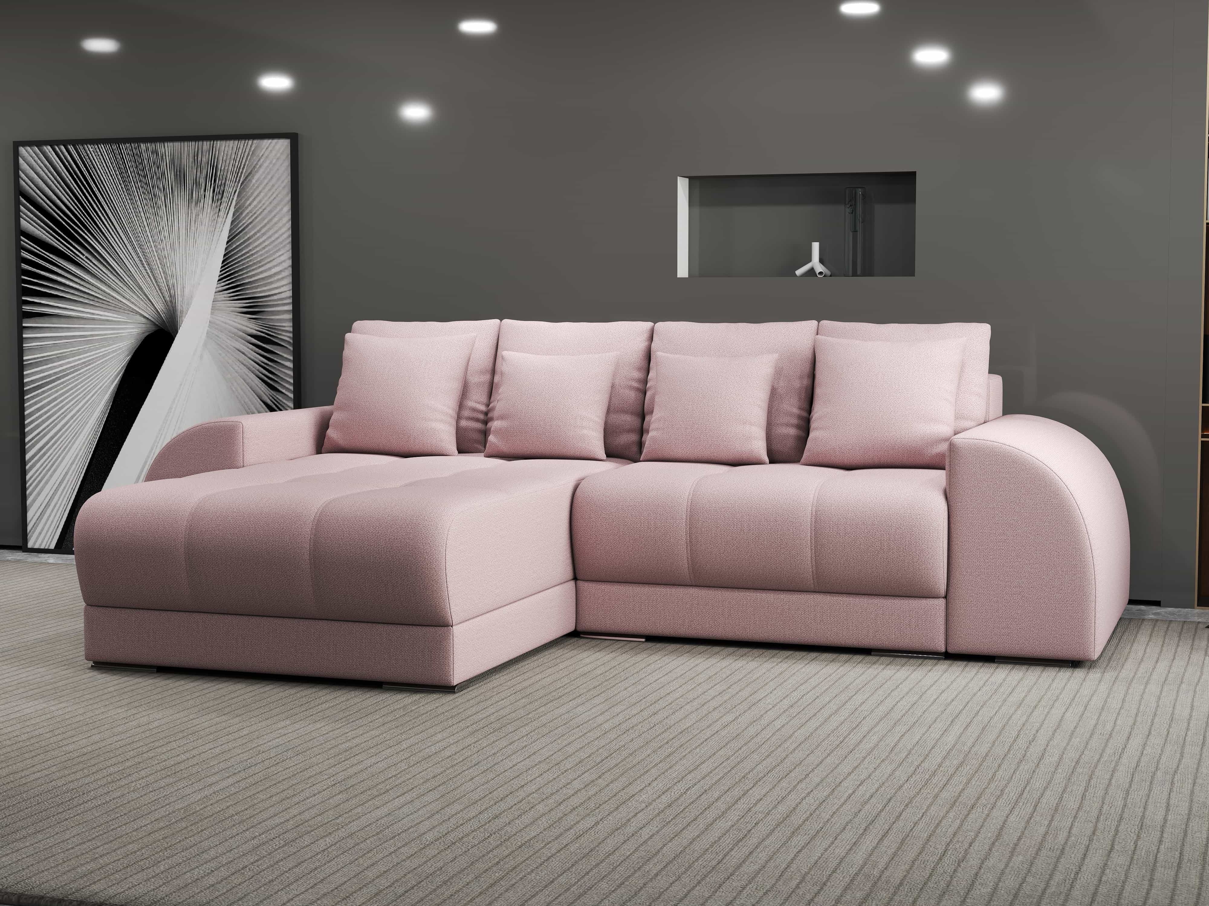 Colțar extensibil dumonde cu ladă de depozitare si sezut confortabil din spuma HR, Verona Enjoy Roz 290x185 cm Fabrica